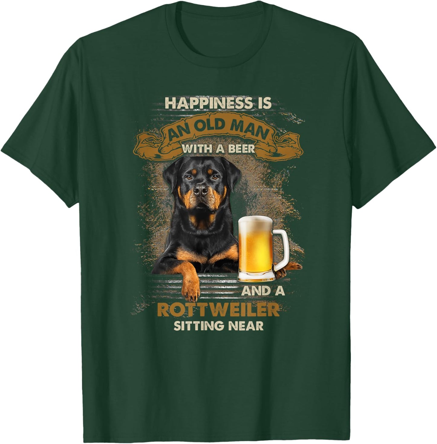 Happiness is an old man with a beer and a rottweiler T-Shirt - T-Shirt | Forest