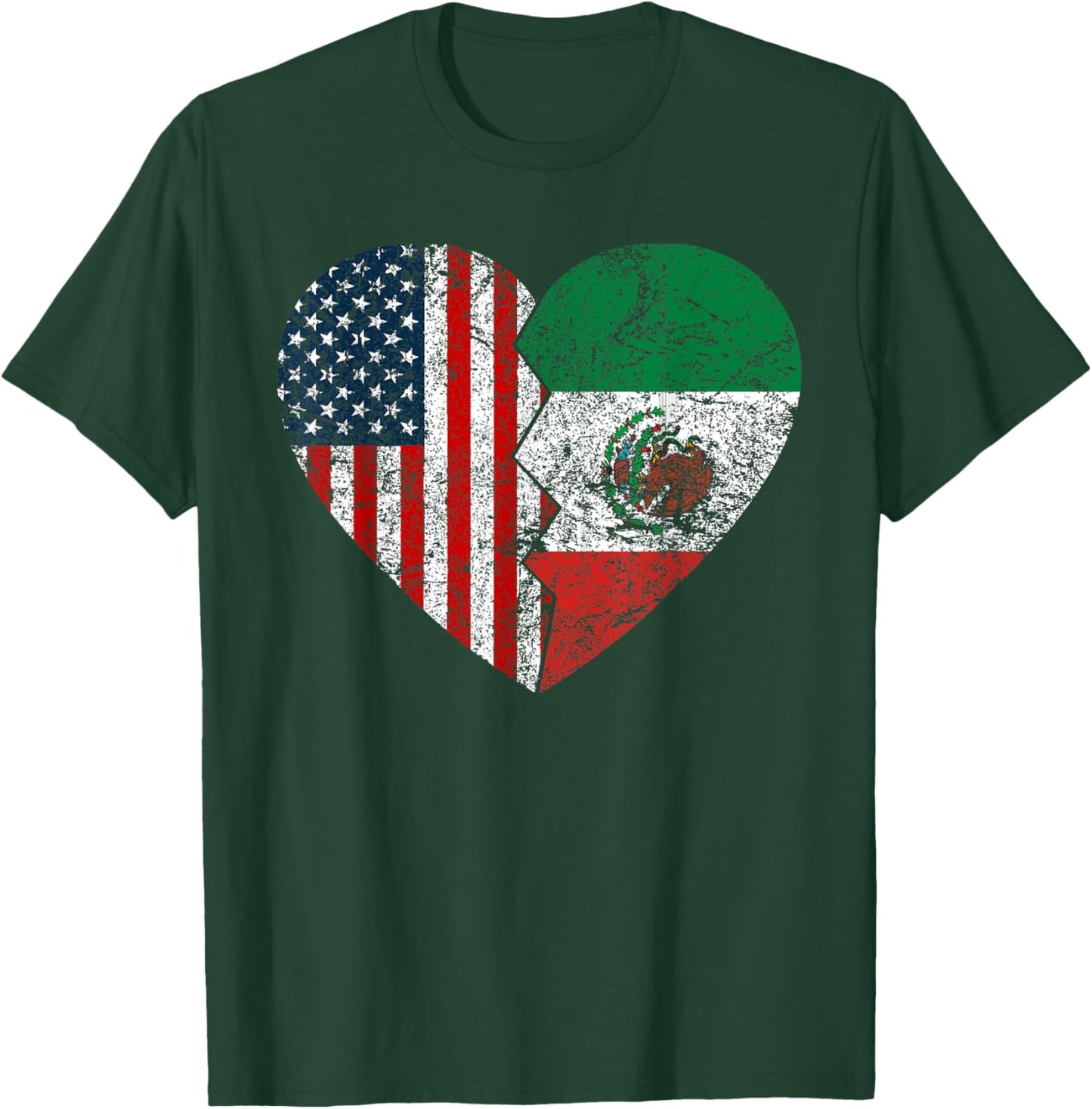 Mexican American Flags Heart | United States Mexico Roots Kids Men T-Shirt - T-Shirt | Forest