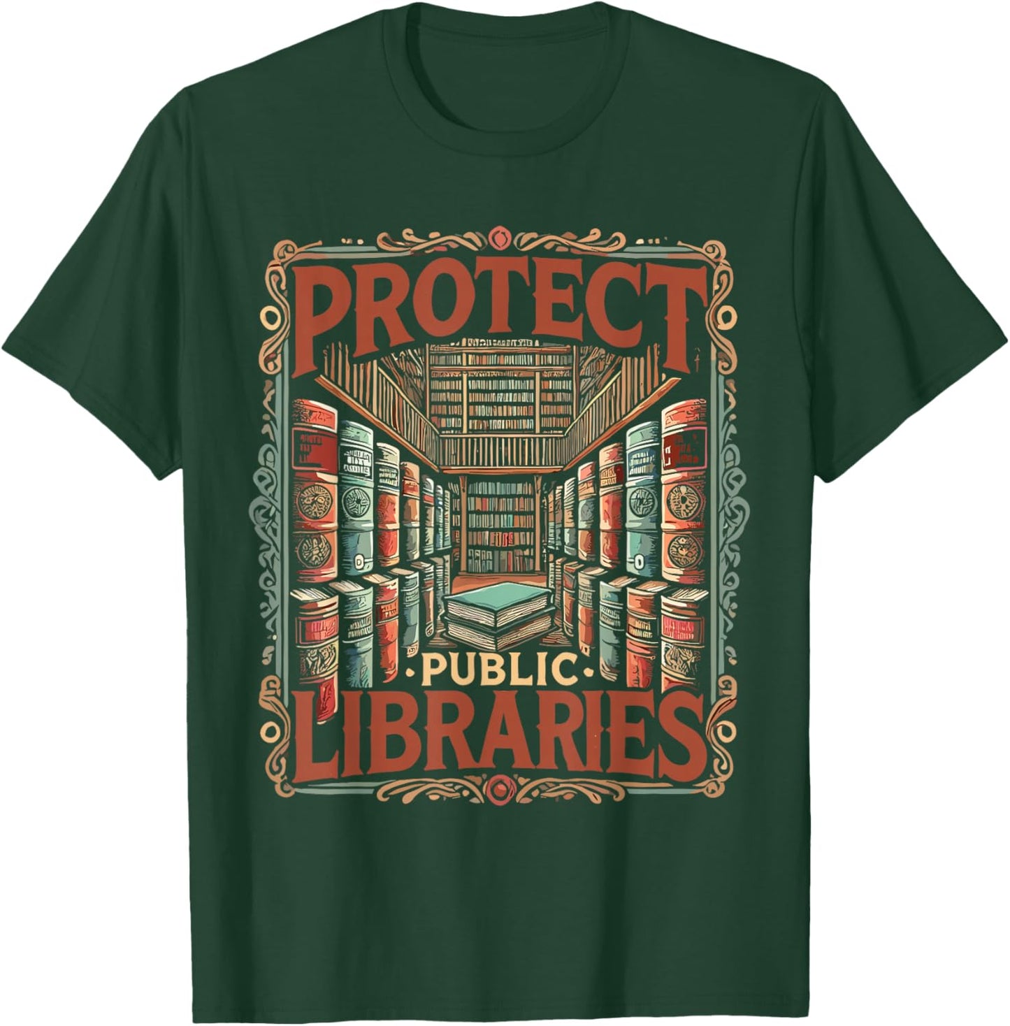 Vintage Reading Library | Protect Public Libraries T-Shirt - T-Shirt | Forest