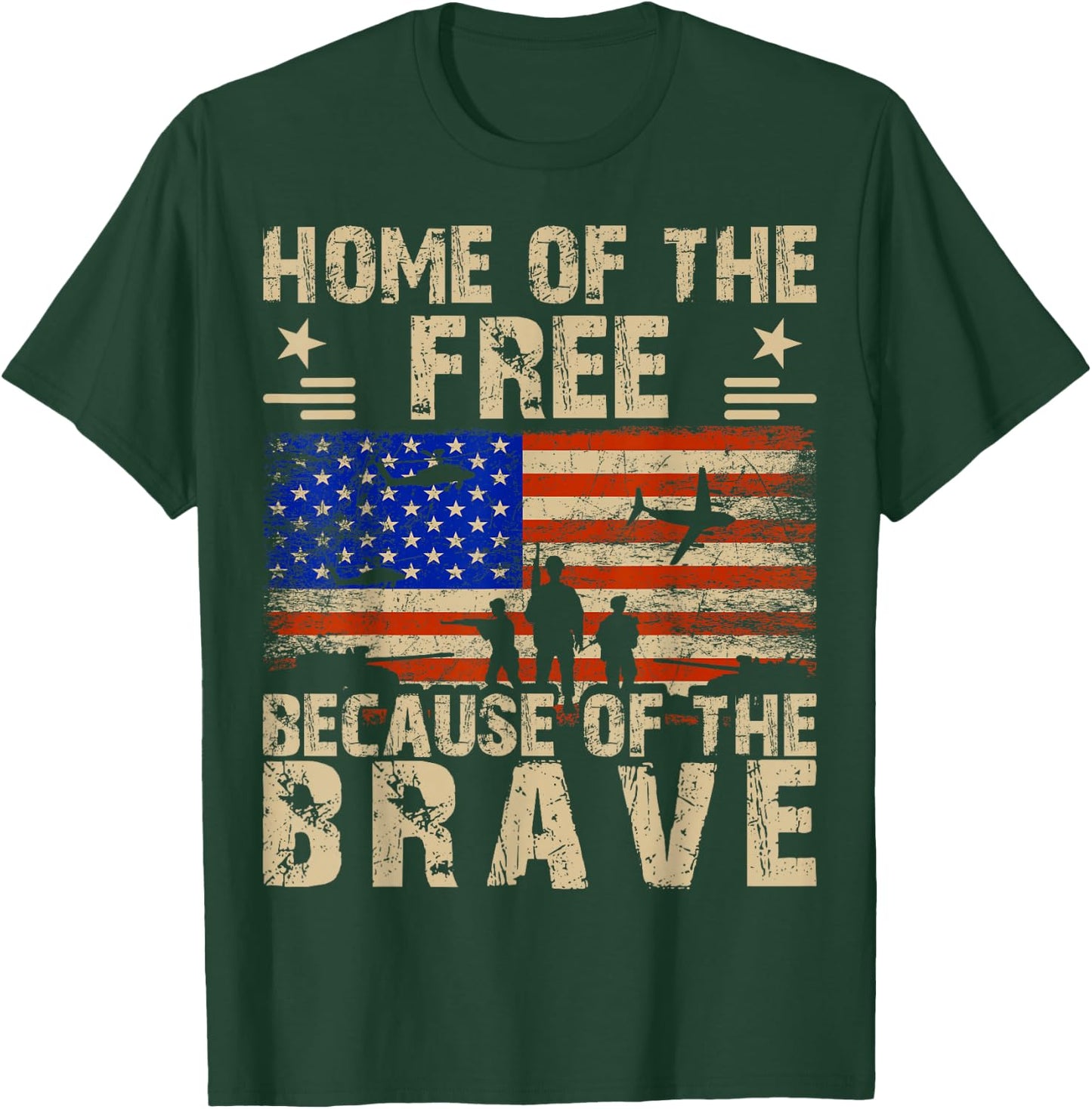 4th of July USA Flag - Home of the Free because of the Brave T-Shirt - T-Shirt | Forest
