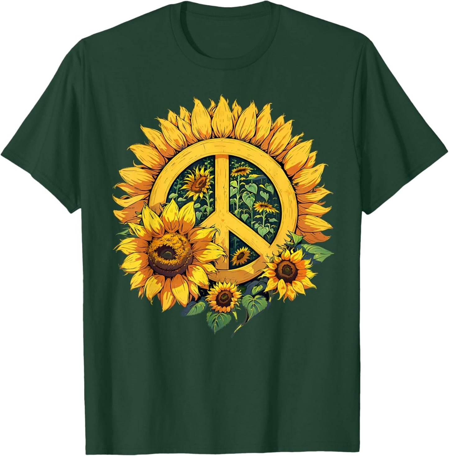 Sunflower Peace Sign T-Shirt - T-Shirt | Forest