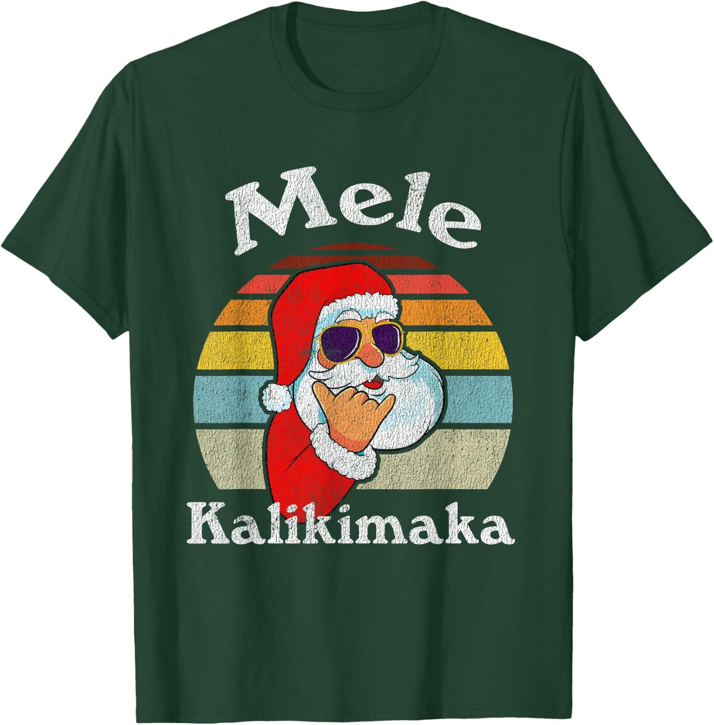 Mele Kalikimaka Retro Christmas Santa Shaka Hawaii Short Sleeve T-Shirt - T-Shirt | Forest