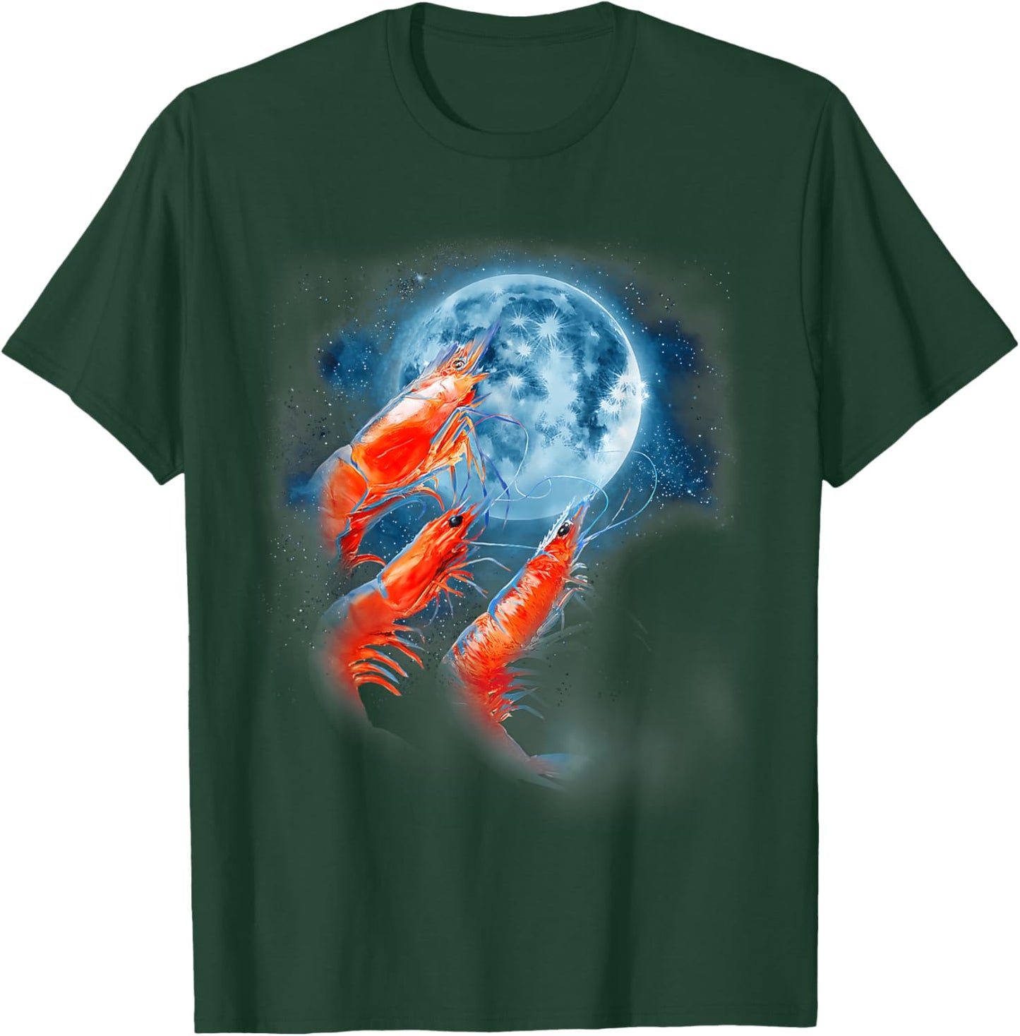 Three Shrimp Moon | Funny 3 Shrimp Howling Moon Men Women T-Shirt - T-Shirt | Forest