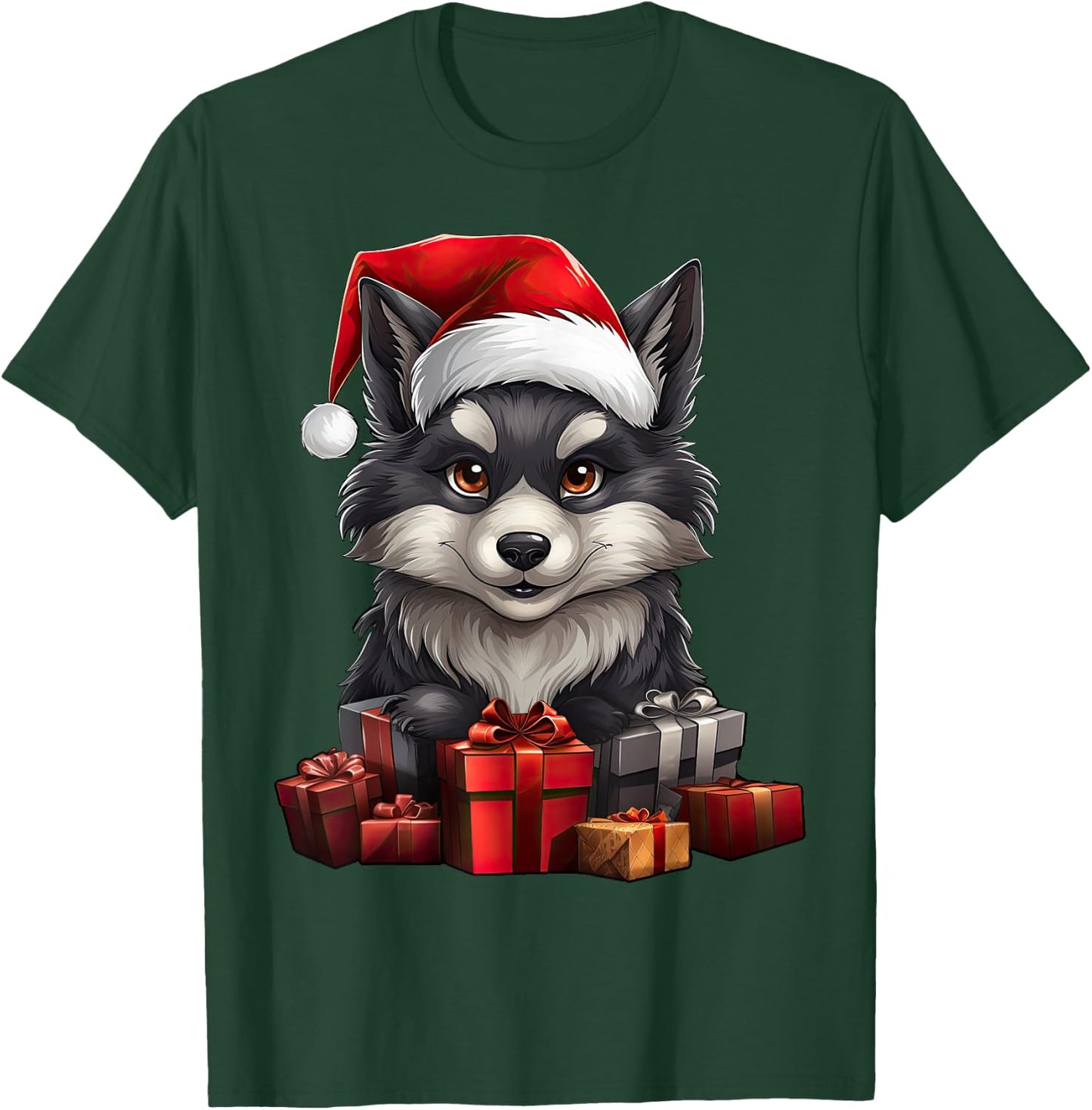 Wolf Santa Claus Hat Christmas Pajama Xmas Party T-Shirt - T-Shirt | Forest