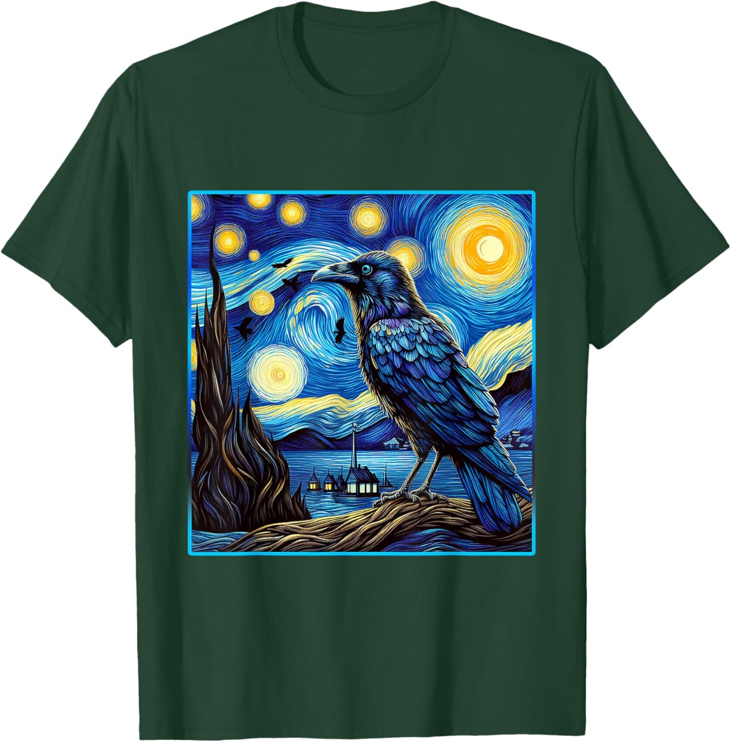 Raven Starry Night Shirt Van Gogh Painting Black Crow Lover T-Shirt - T-Shirt | Forest