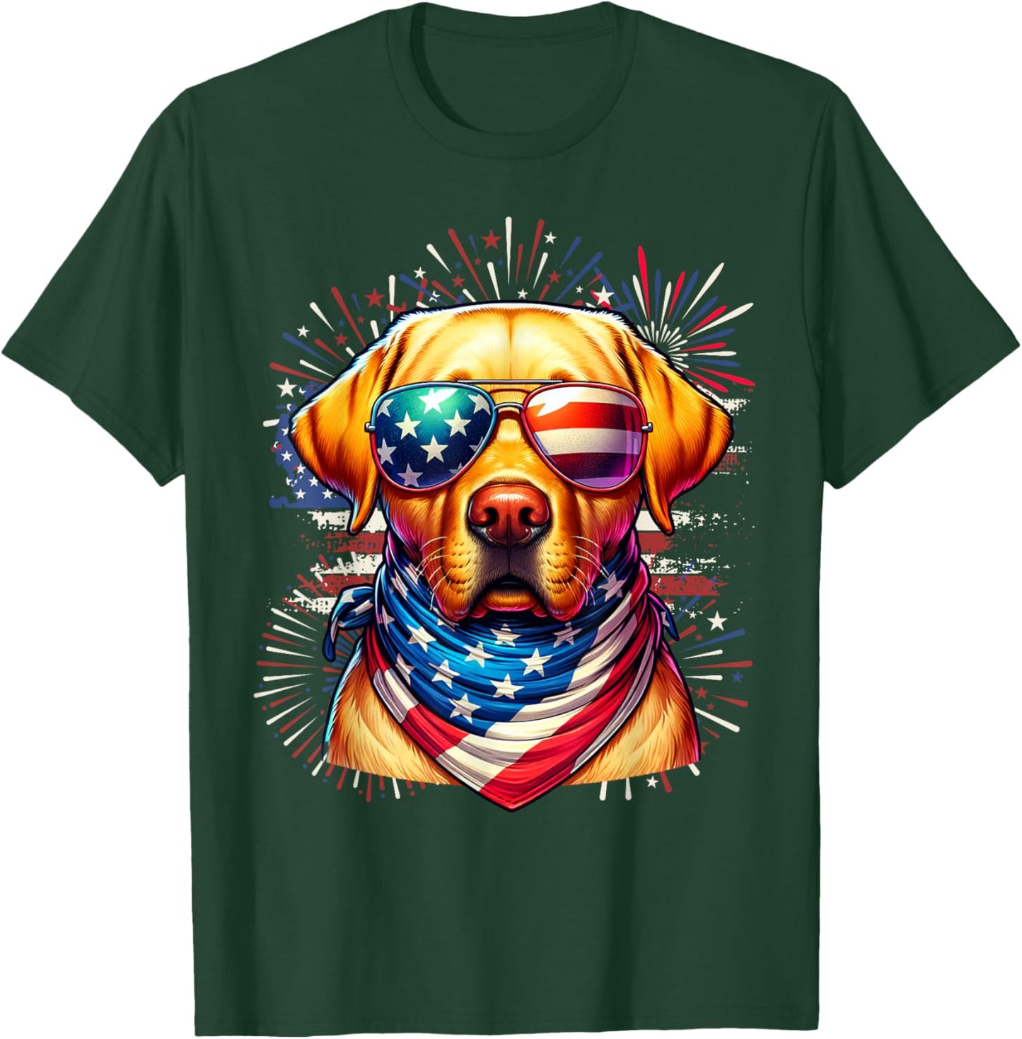 Yellow Lab Patriotic 4th of July USA Flag Fireworks Dog Kids Men T-Shirt - T-Shirt | Forest