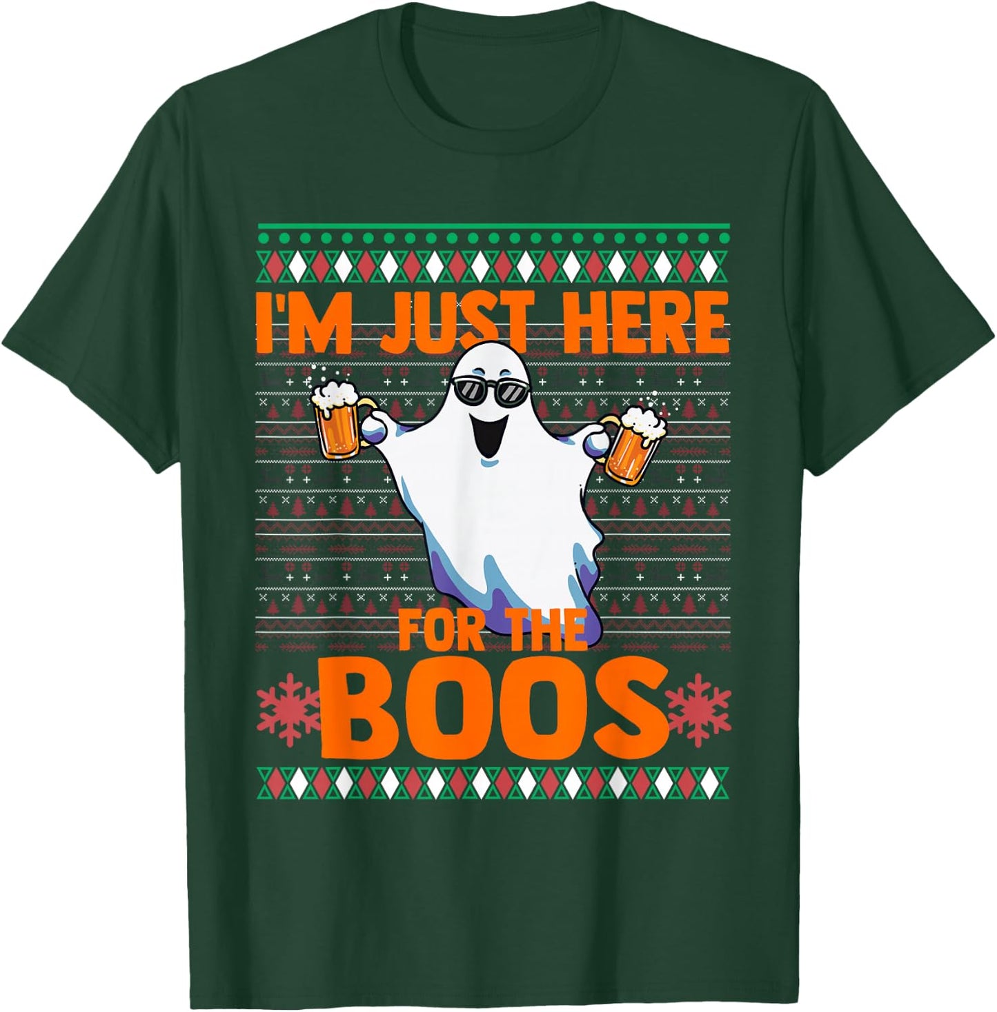 Funny Halloween Ghost Here For The Booze Joke Ugly Sweater T-Shirt - T-Shirt | Forest