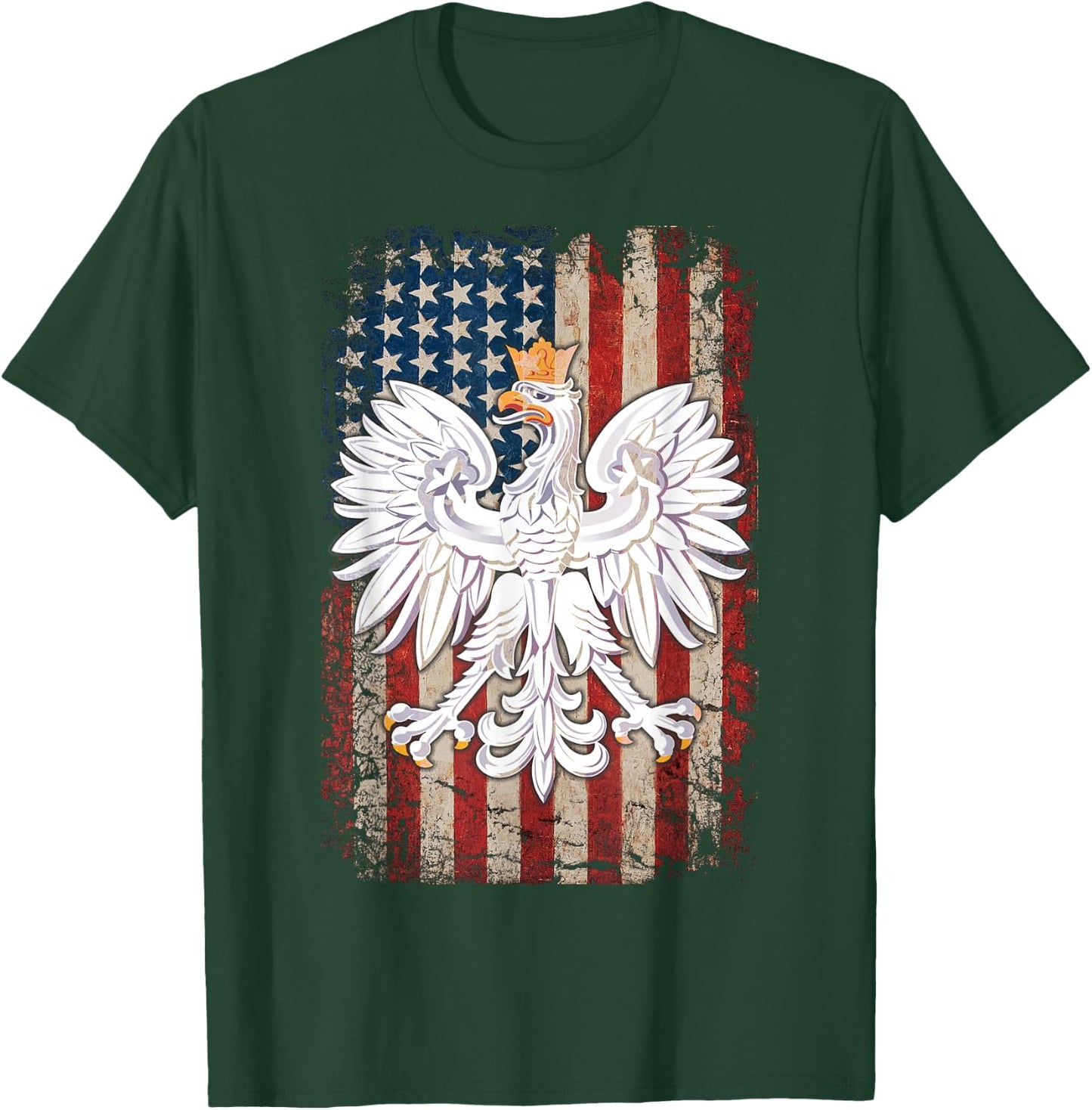 Polish Eagle American Flag Pride Poland T-Shirt - T-Shirt | Forest
