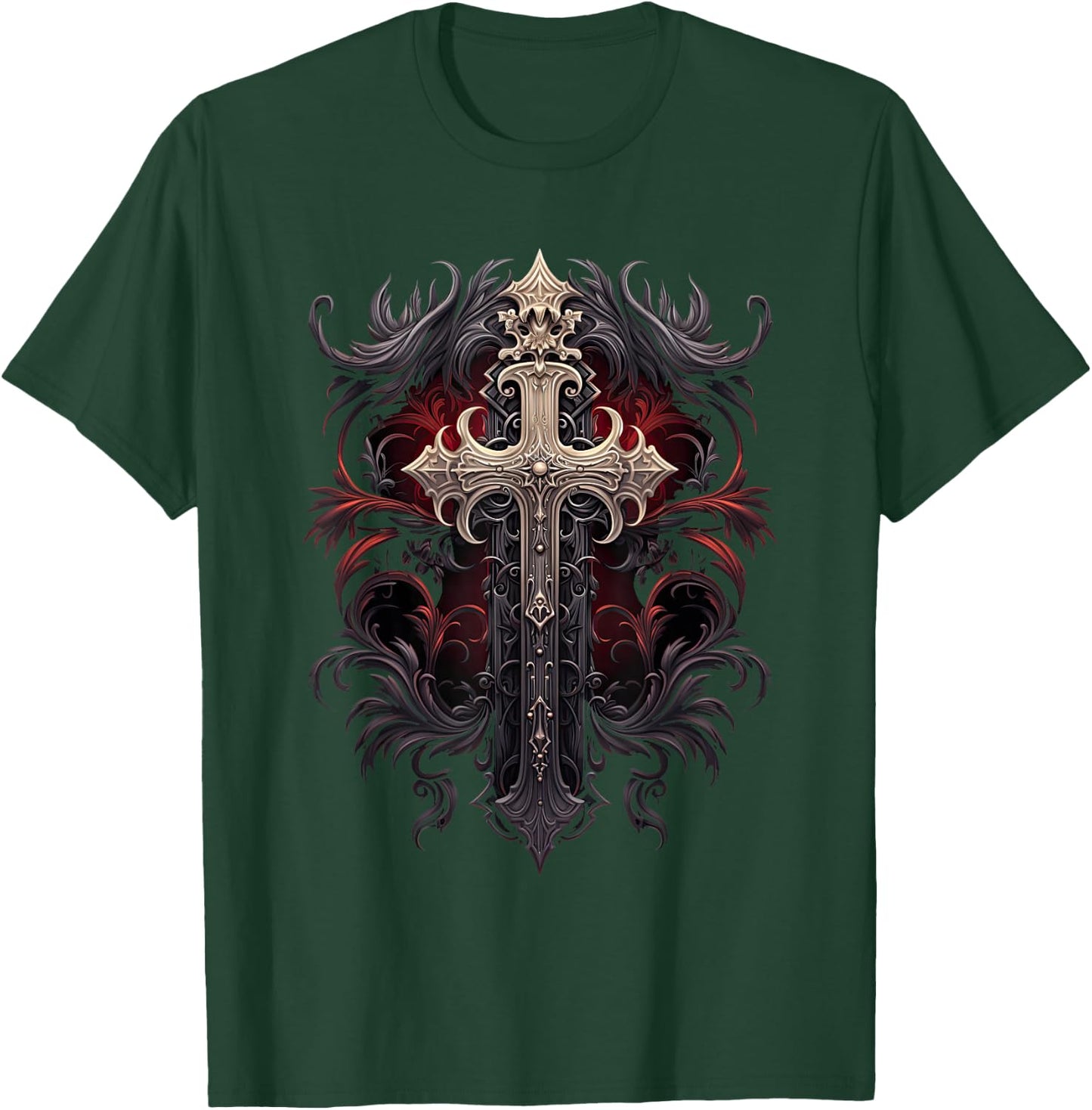 Gothic Cross Goths Design Filigree Victorian Cross T-Shirt - T-Shirt | Forest
