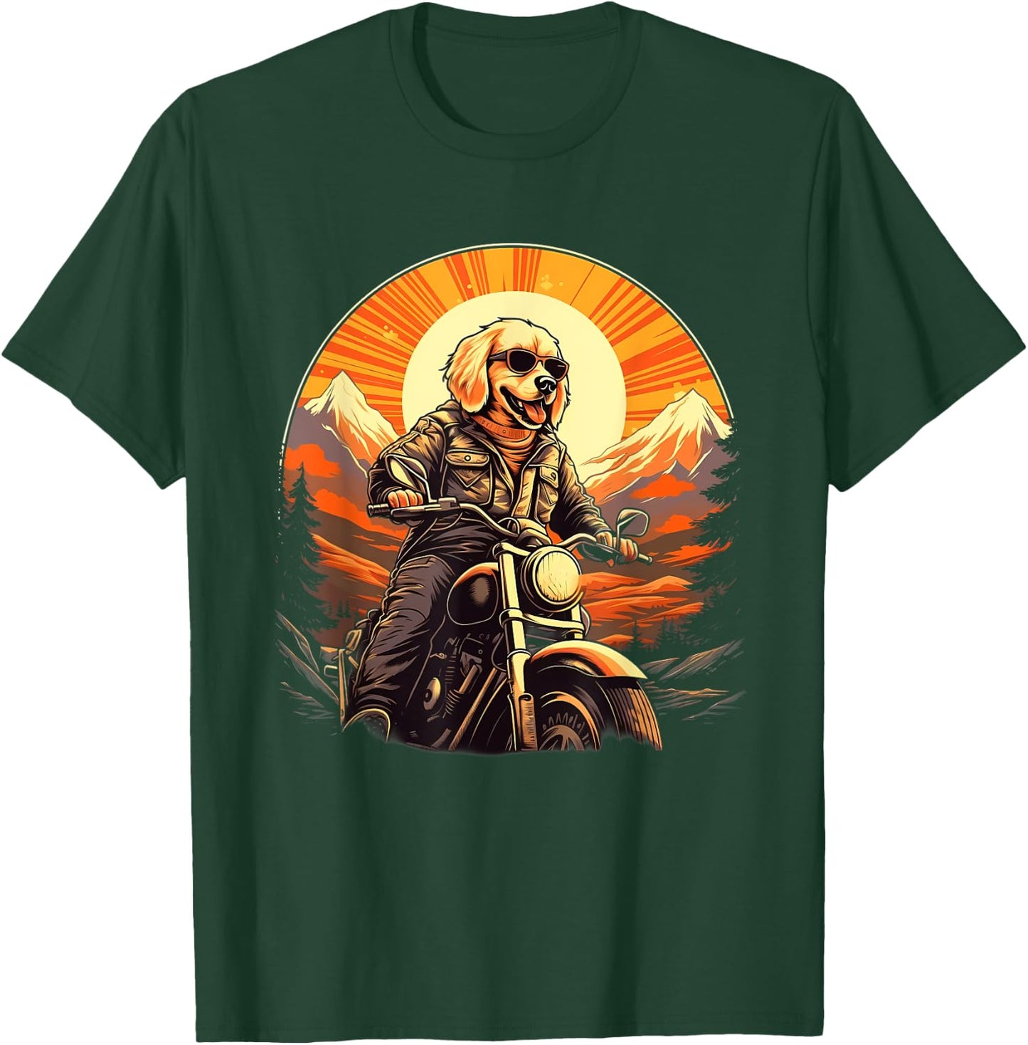 Biker Golden Retriever Dog Riding Motorcycle Men Women Girls Kids T-Shirt - T-Shirt | Forest
