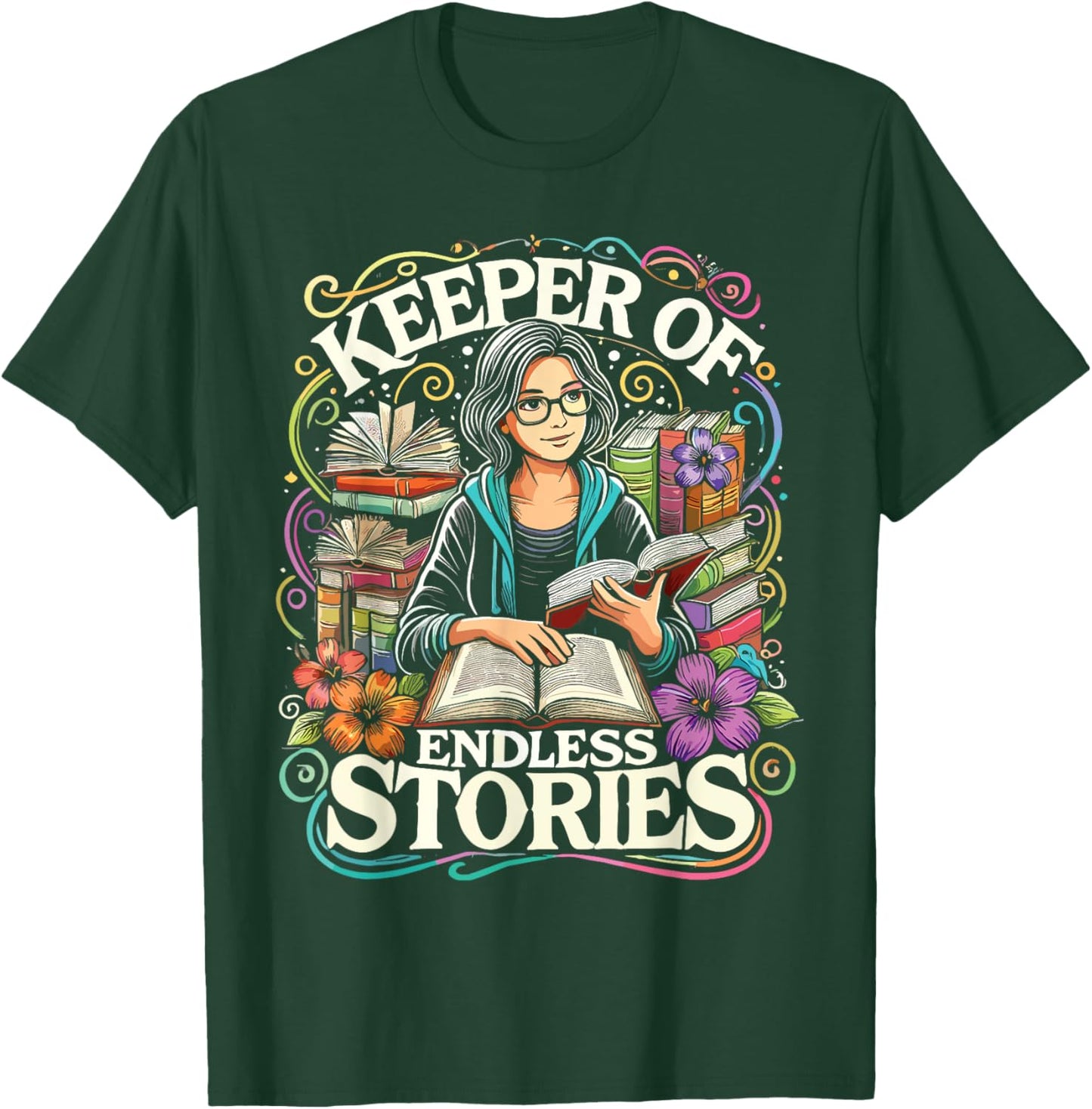 Library Keeper Of Endless Stories Librarian T-Shirt - T-Shirt | Forest