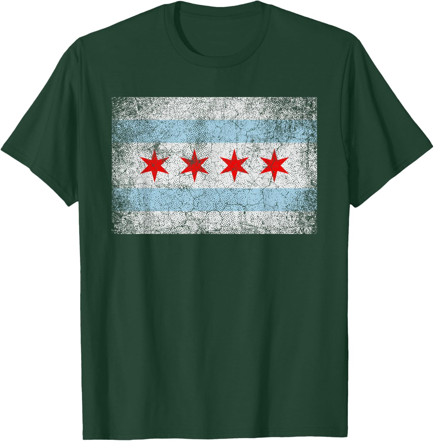 Chicago Flag Distressed Vintage Style Pride Men Women T-Shirt - T-Shirt | Forest