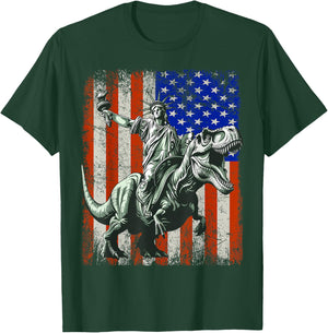 Dino Statue of liberty riding dinosaur T-Shirt - T-Shirt | Forest