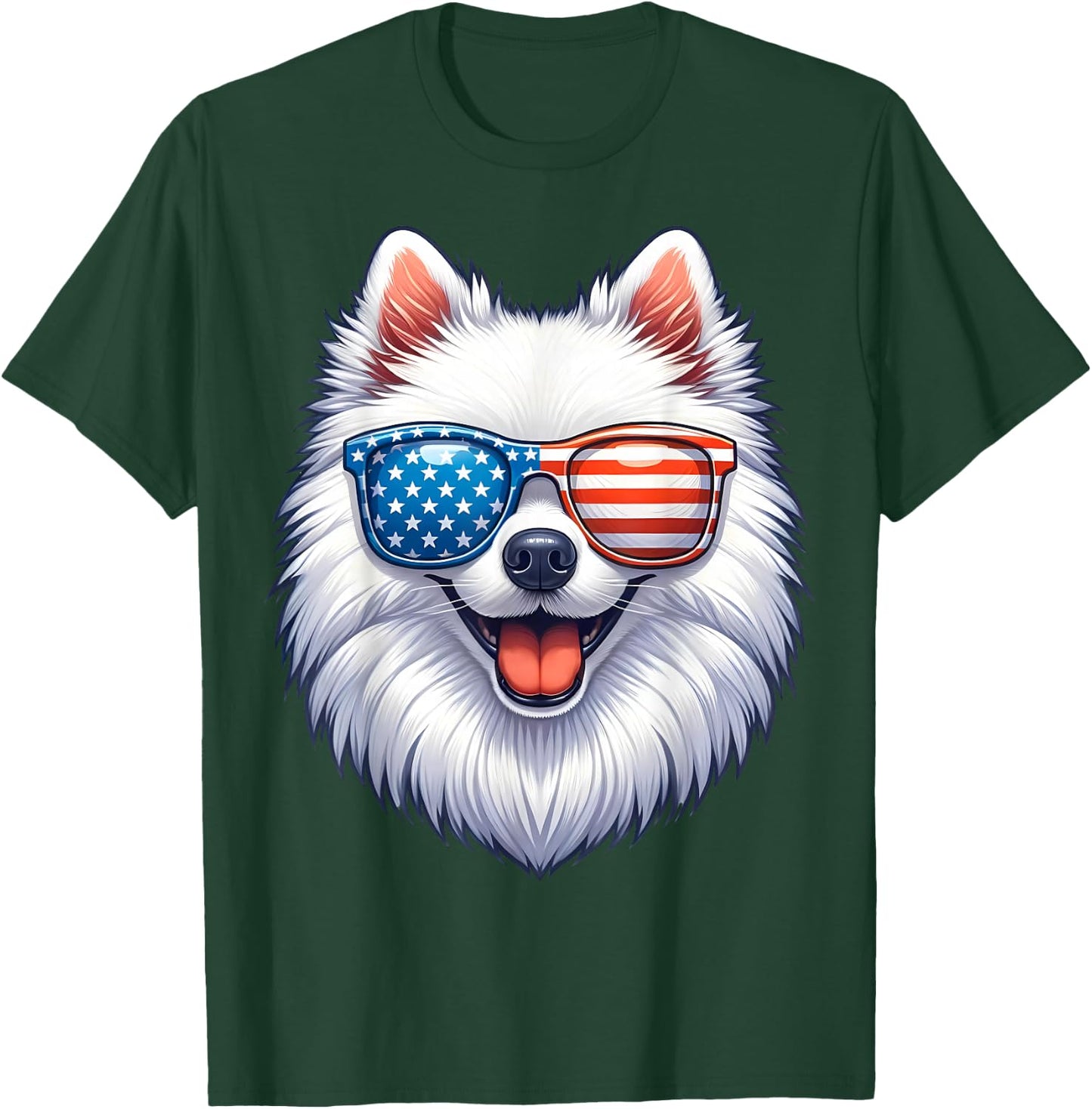American Eskimo Dog USA Flag Funny Patriotic T-Shirt - T-Shirt | Forest