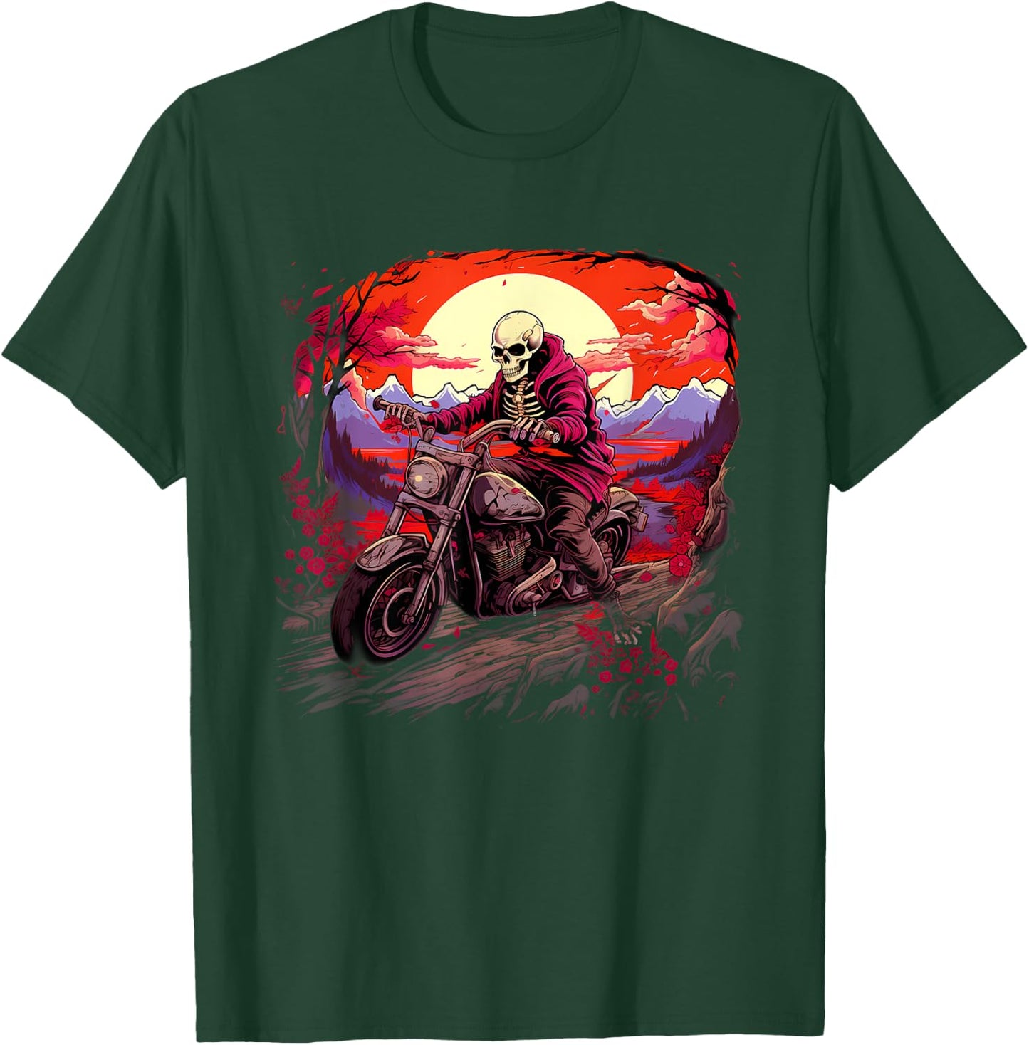 Biker Skeleton Riding Motorcycle T-Shirt - T-Shirt | Forest