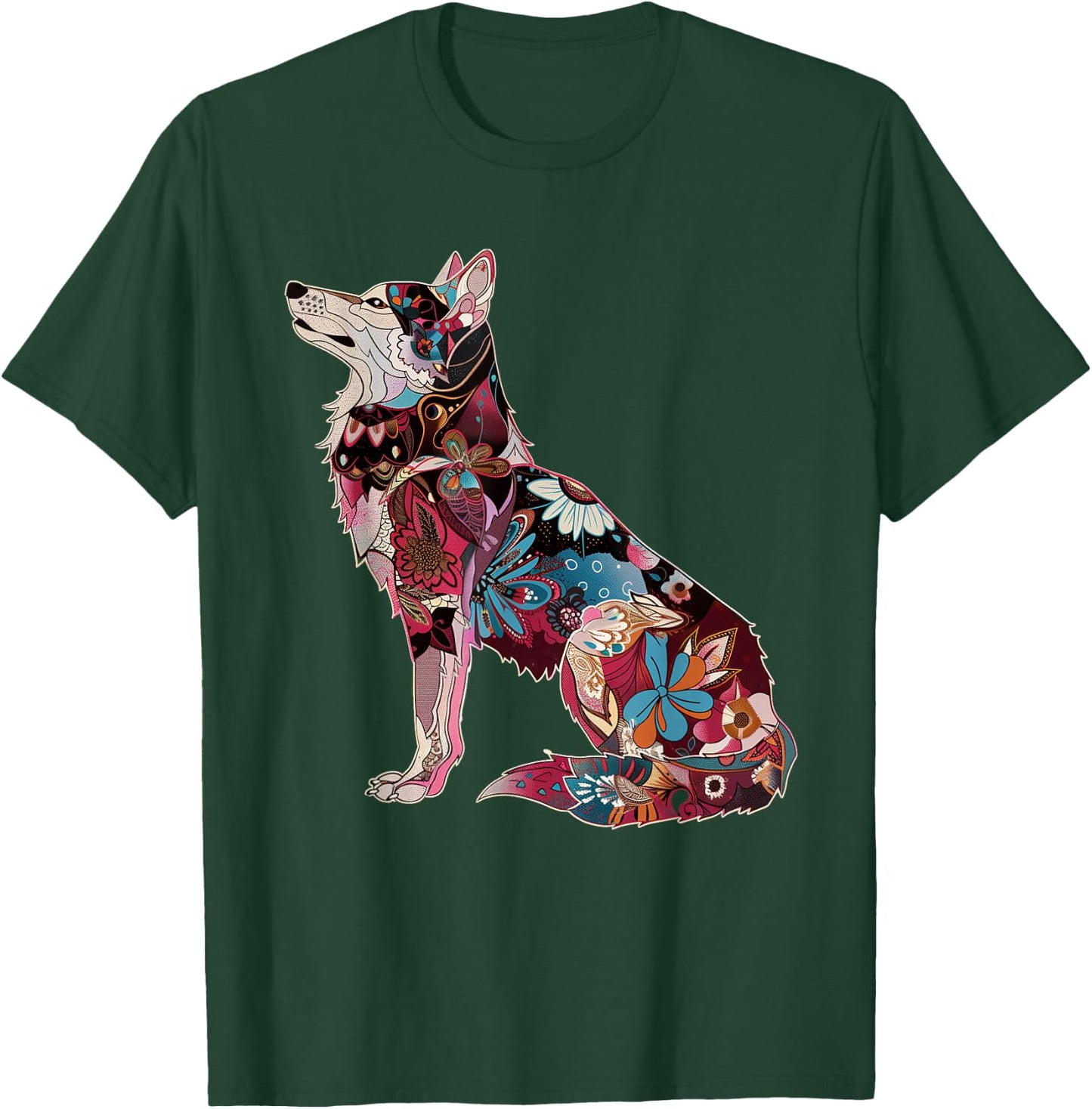 Wolf Vintage Flowers Floral Wolf Lover T-Shirt - T-Shirt | Forest