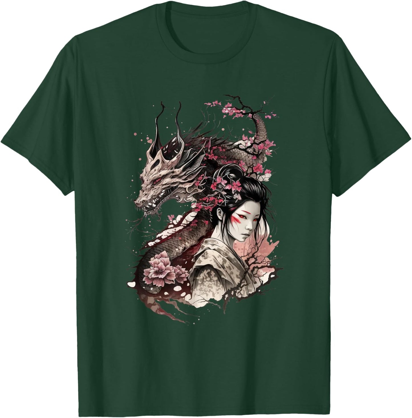 198 Sakura Japan Geisha Japanese Dragon Cherry Blossom T-Shirt - T-Shirt | Forest