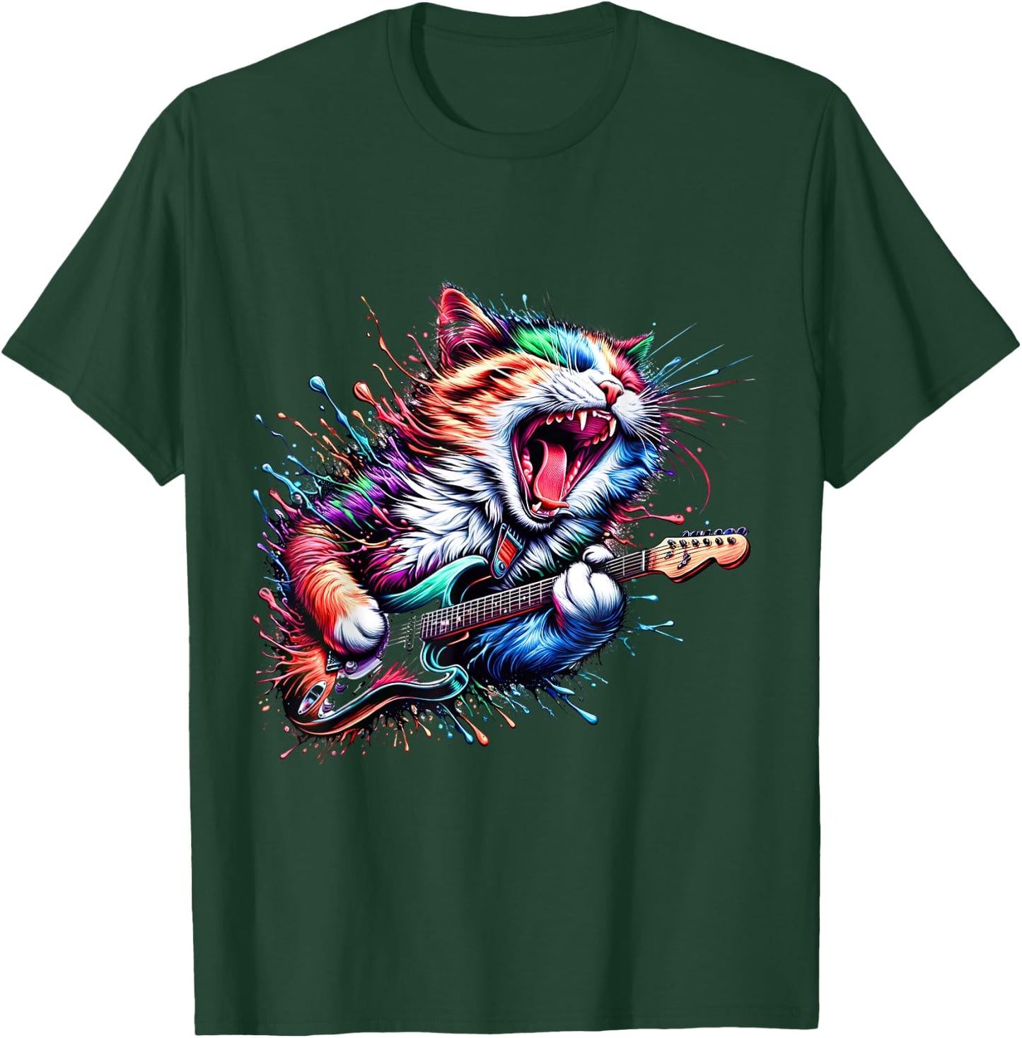Kitty Cat Playing Guitar Rock Cat Heavy Metal Cat Music Cat T-Shirt - T-Shirt | Forest