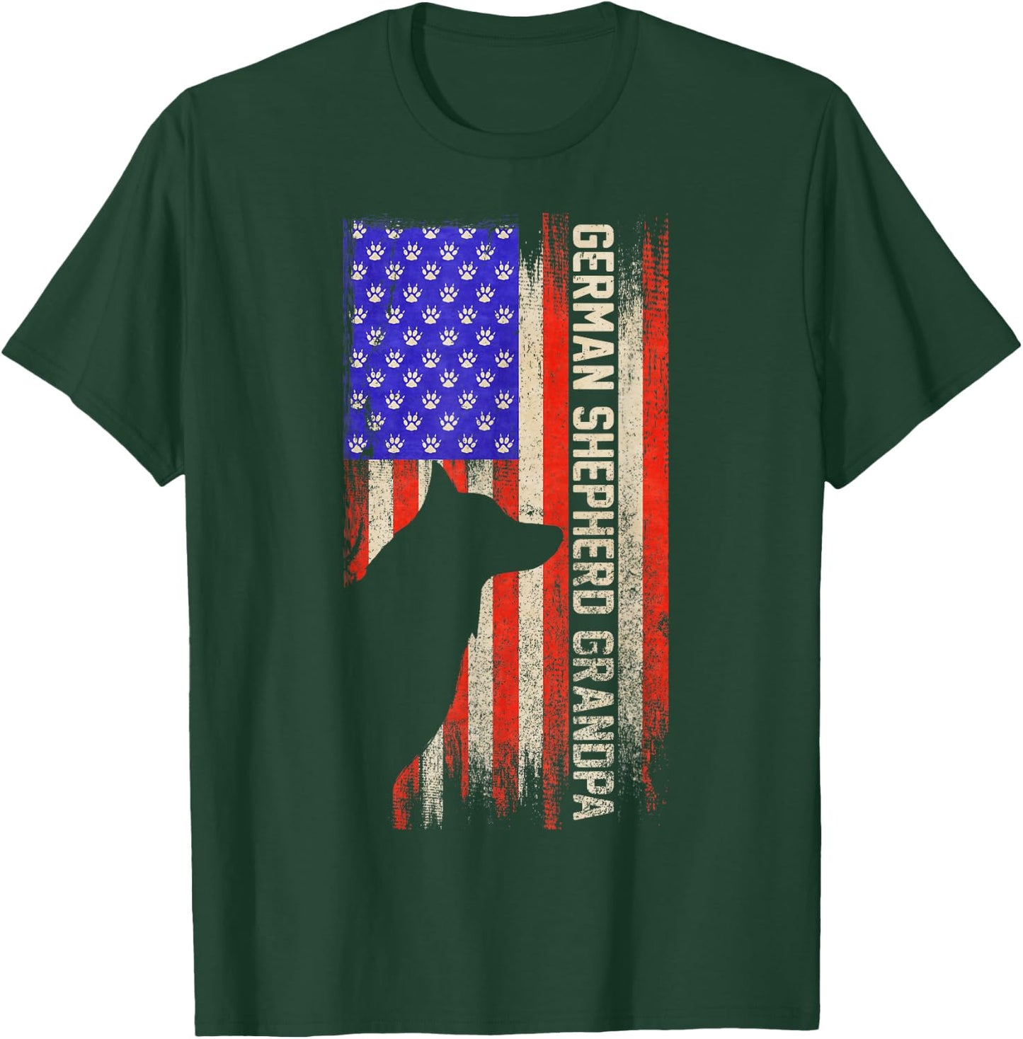 Vintage USA Flag Proud German Shepherd Grandpa Silhouette T-Shirt - T-Shirt | Forest