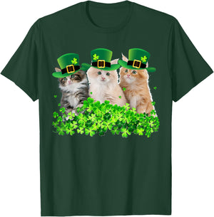 Three Cat St Patricks Day Kitty Kitten Lover Irish T-Shirt - T-Shirt | Forest