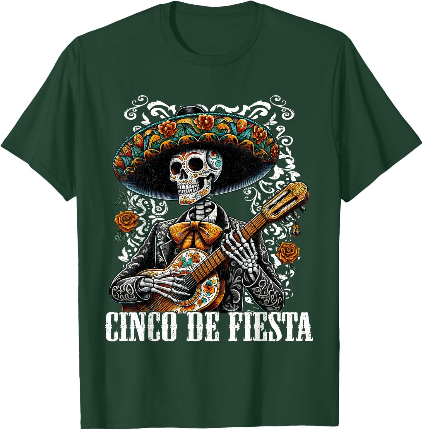 Cinco De Mayo Fiesta Mariachi Skeleton Guitar Mexican 2024 T-Shirt - T-Shirt | Forest