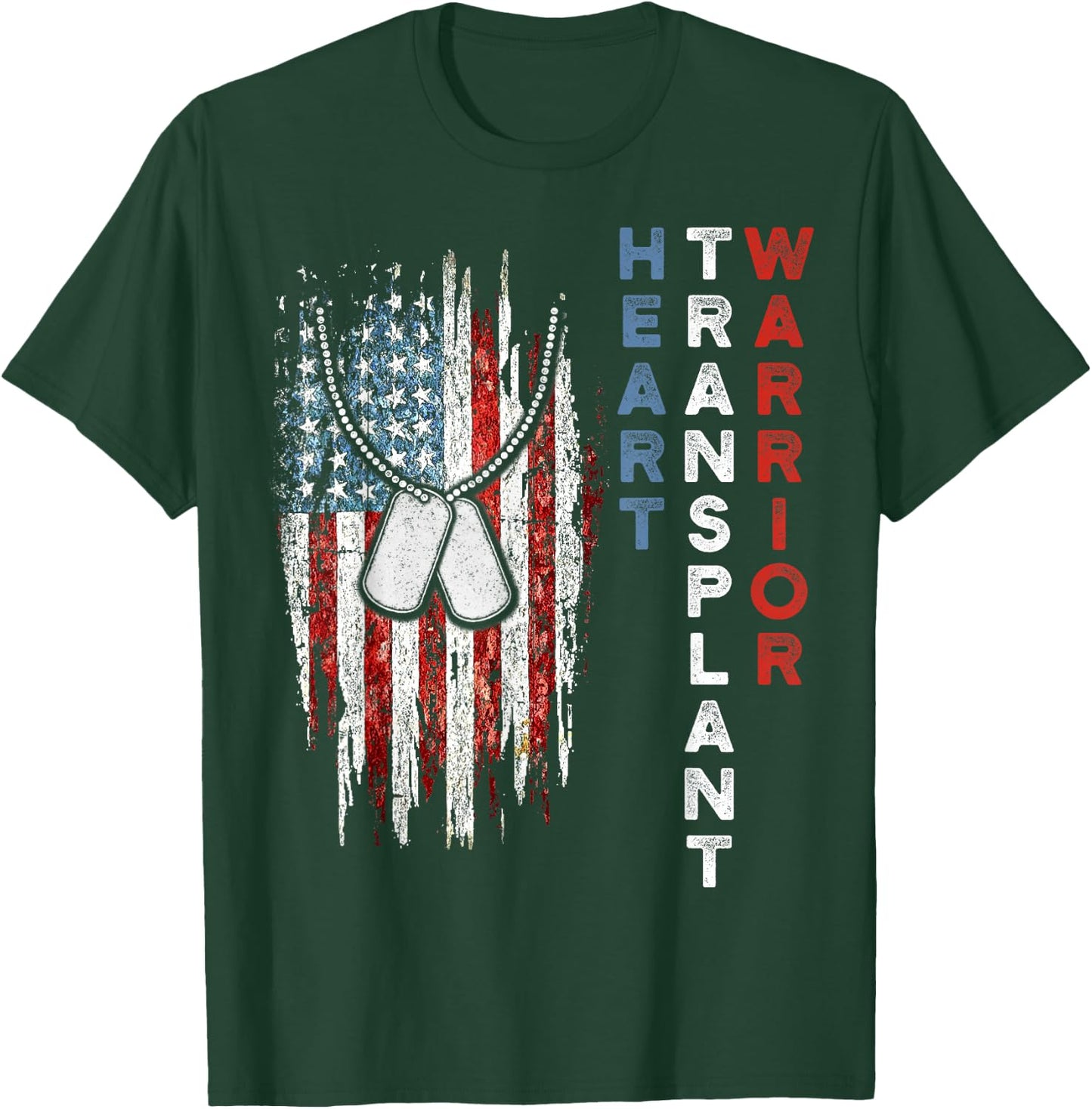 Heart Transplant Recipient Heart Flag US Surgery Survivor T-Shirt - T-Shirt | Forest