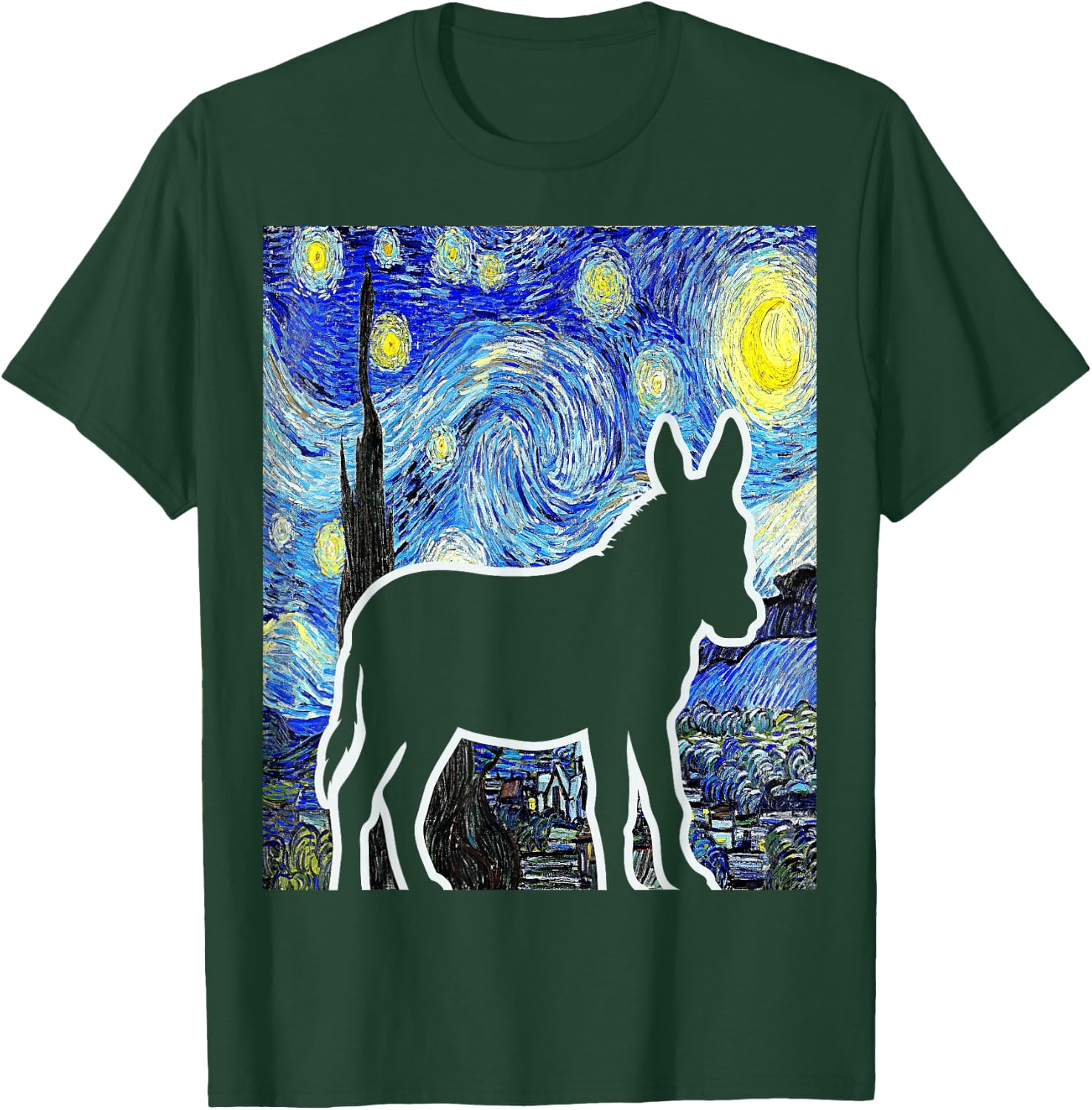 Donkey Starry Night Donkey Lover Farmer Painting T-Shirt - T-Shirt | Forest
