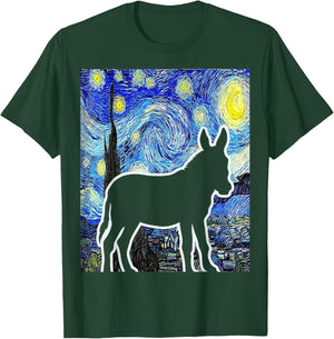 Donkey Starry Night Donkey Lover Farmer Painting T-Shirt - T-Shirt | Forest