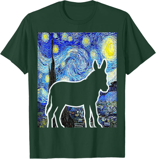 Donkey Starry Night Donkey Lover Farmer Painting T-Shirt - T-Shirt | Forest
