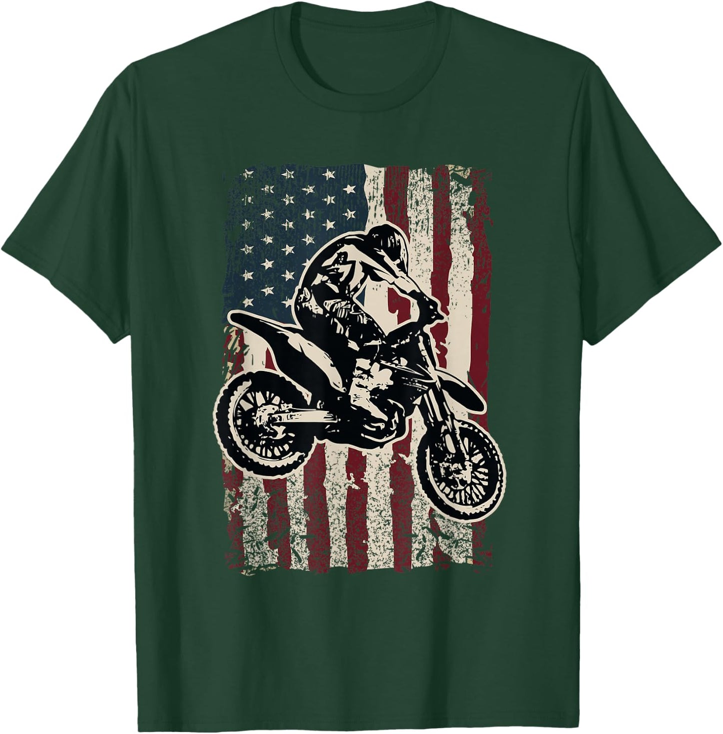Motocross Dirt Bike Patriotic American Flag Biker Gift T-Shirt - T-Shirt | Forest
