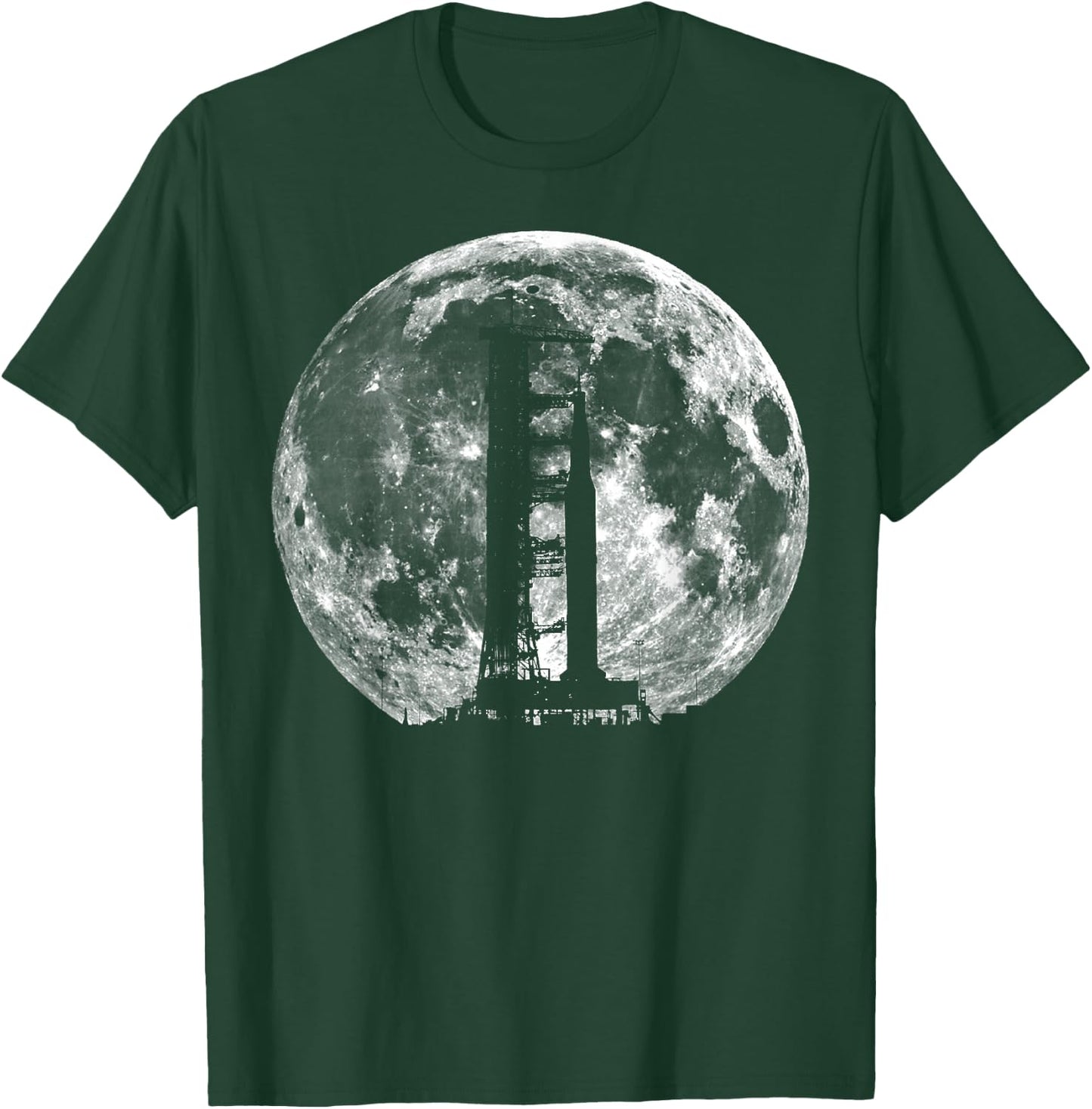 Saturn V Rocket Silhouette and Moon graphic NASA T-Shirt - T-Shirt | Forest