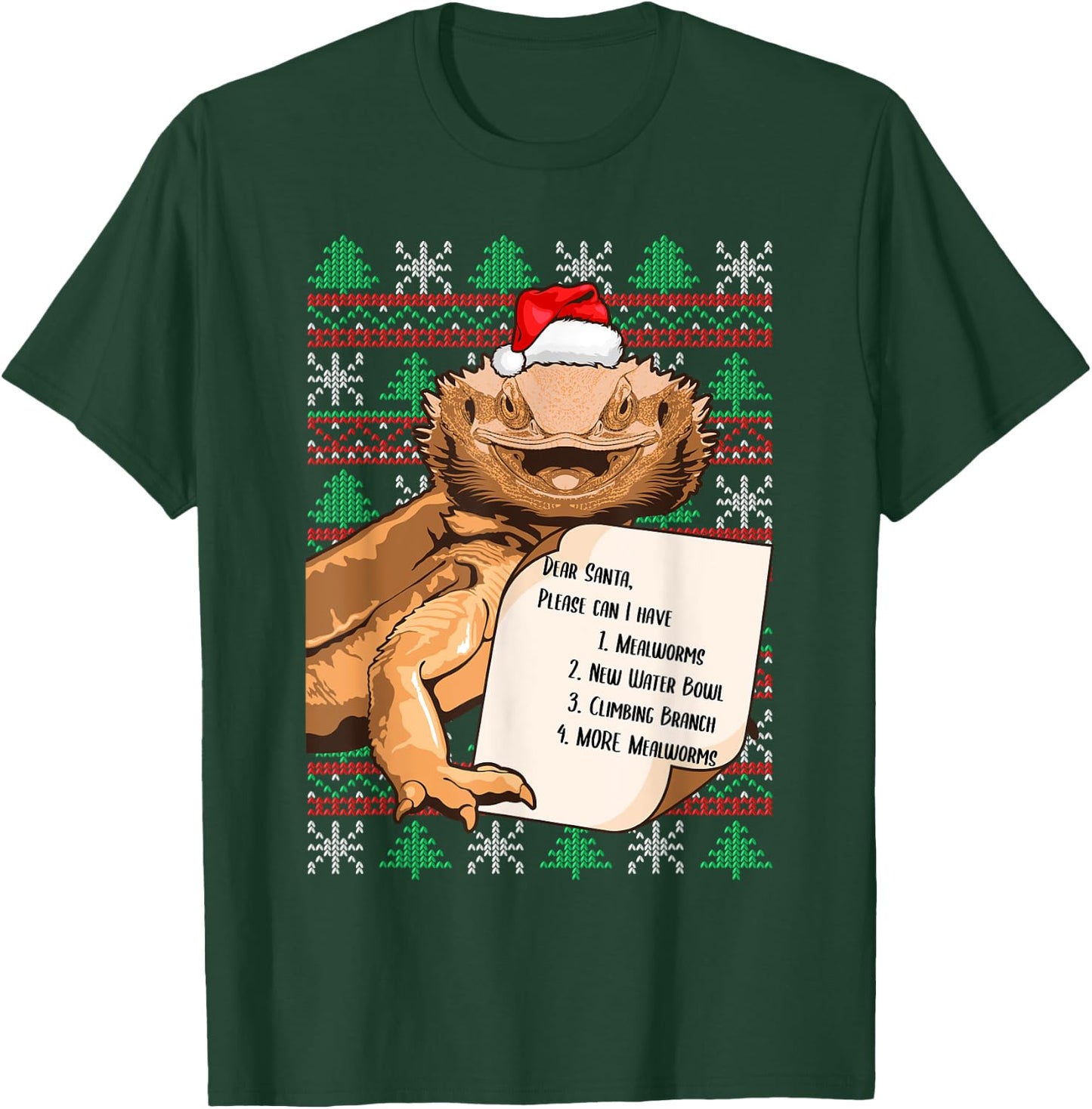 Funny Bearded Dragon Christmas Apparel Reptile Lover Lizard T-Shirt - T-Shirt | Forest