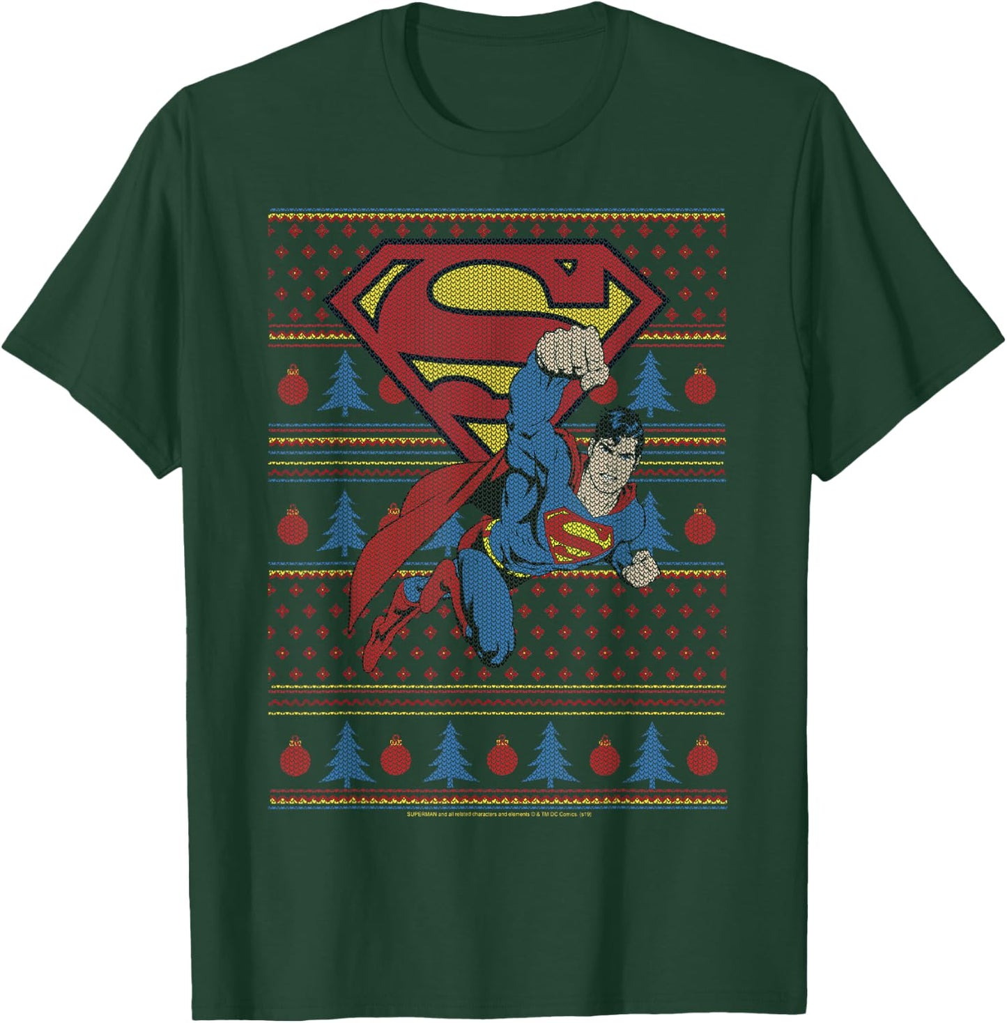 DC Comics Superman Action Pose Christmas Sweater Style T-Shirt - T-Shirt | Forest