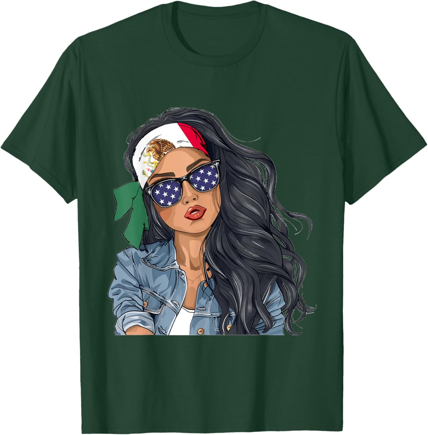 Mexican Woman Products Flag Uniform American Mexico T-Shirt - T-Shirt | Forest