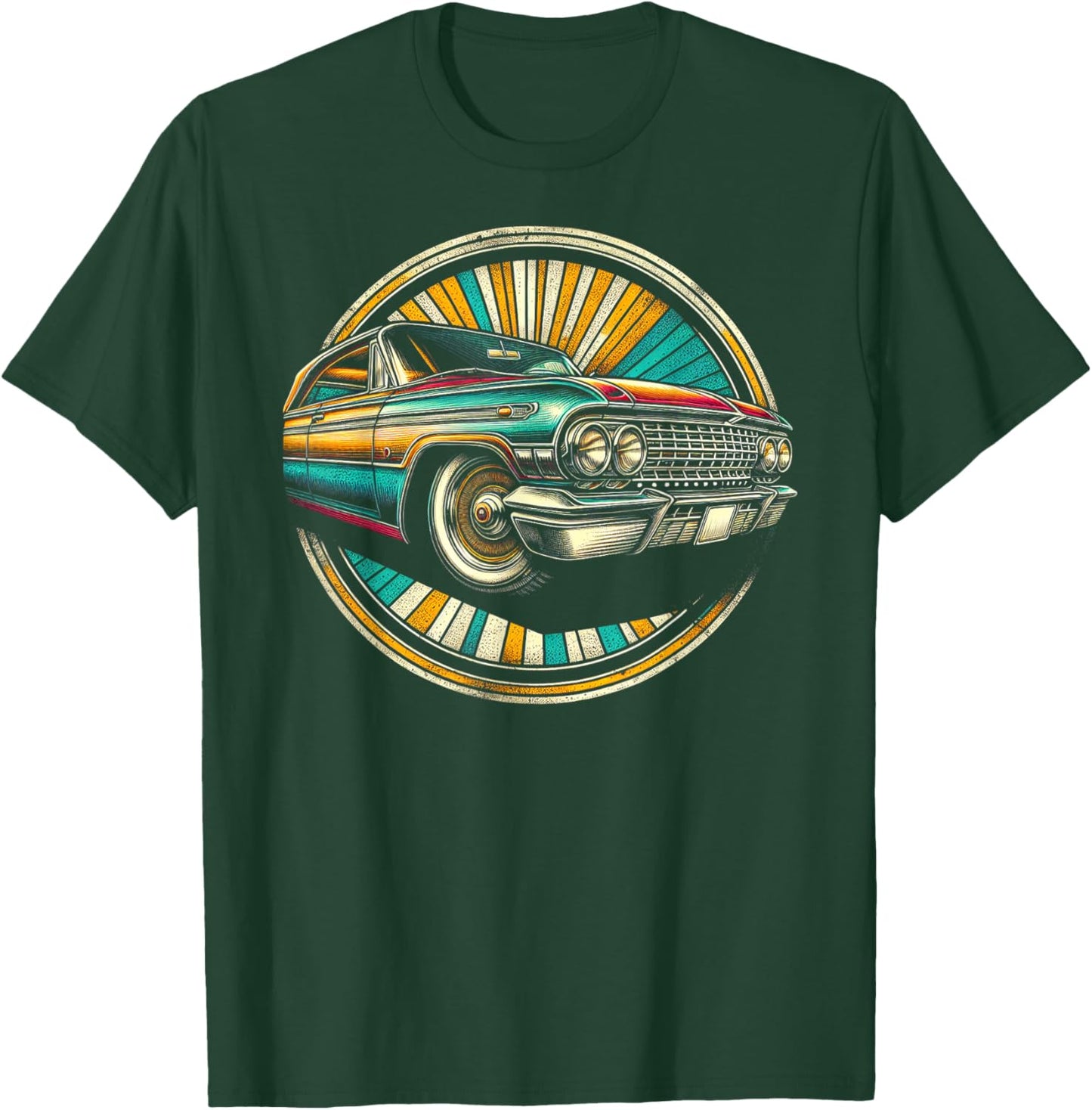 Detailed 1960s Car Illustration T-Shirt - T-Shirt | Forest