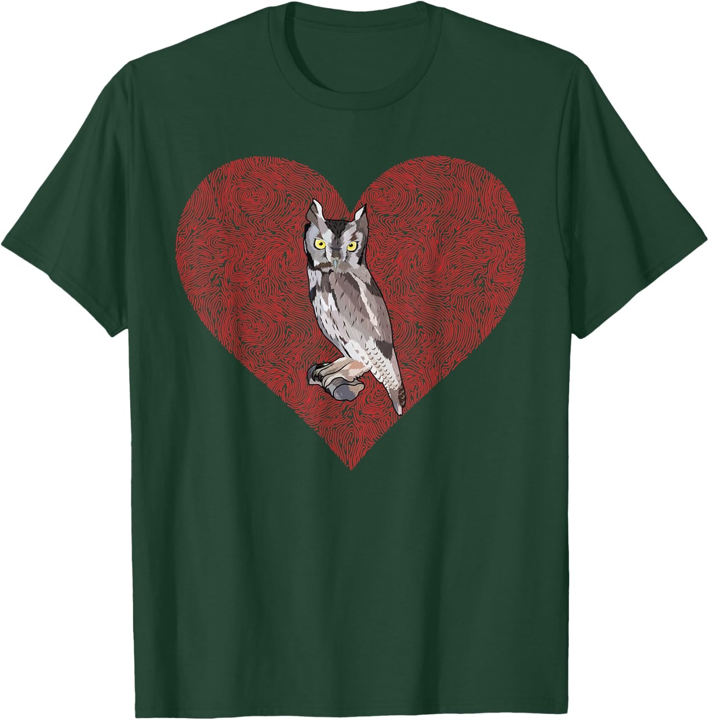 Western Screech-Owl Valentines Day Bird Love Fingerprint T-Shirt - T-Shirt | Forest