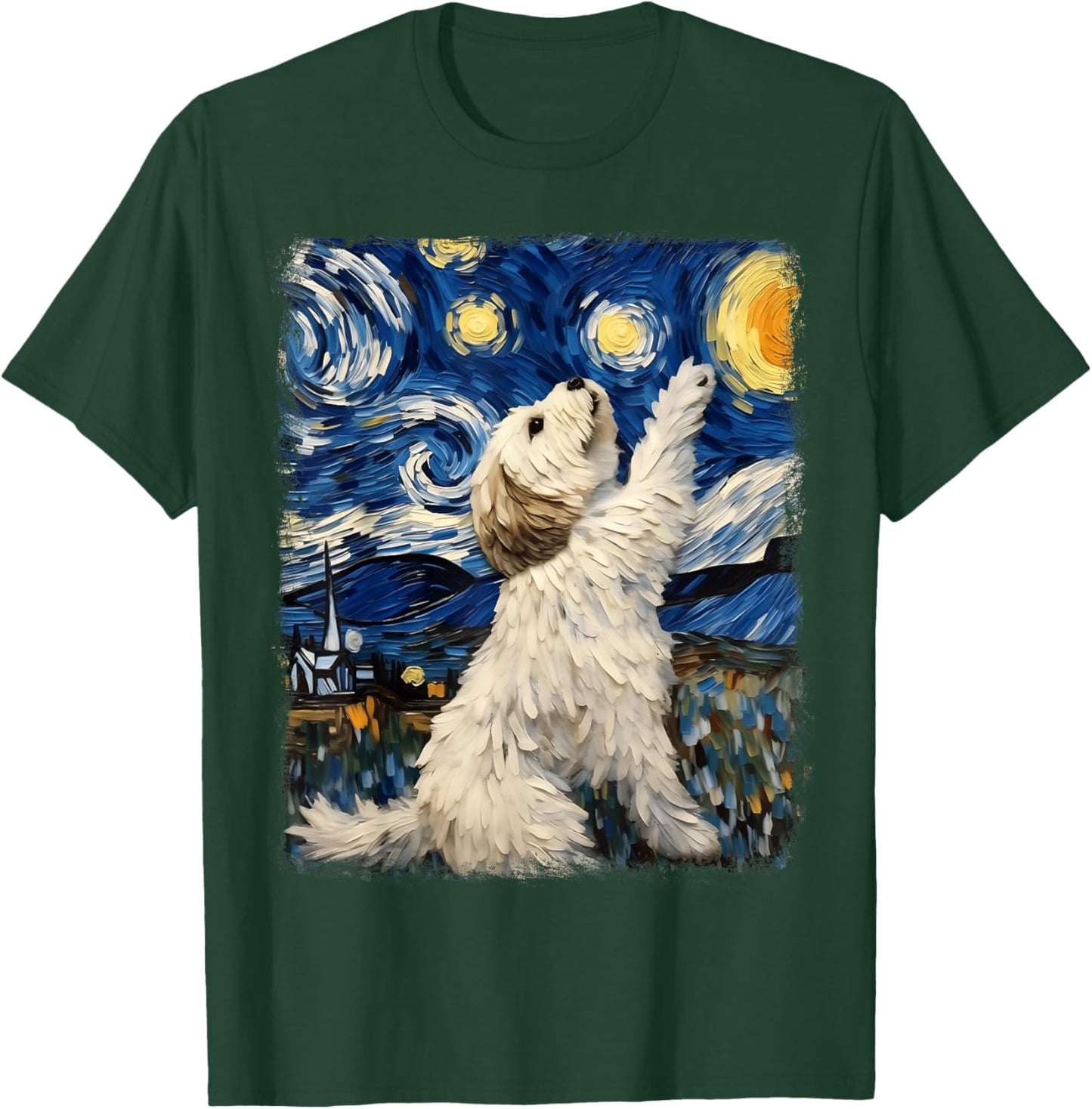 Havanese Dog Starry Night Painting T-Shirt - T-Shirt | Forest