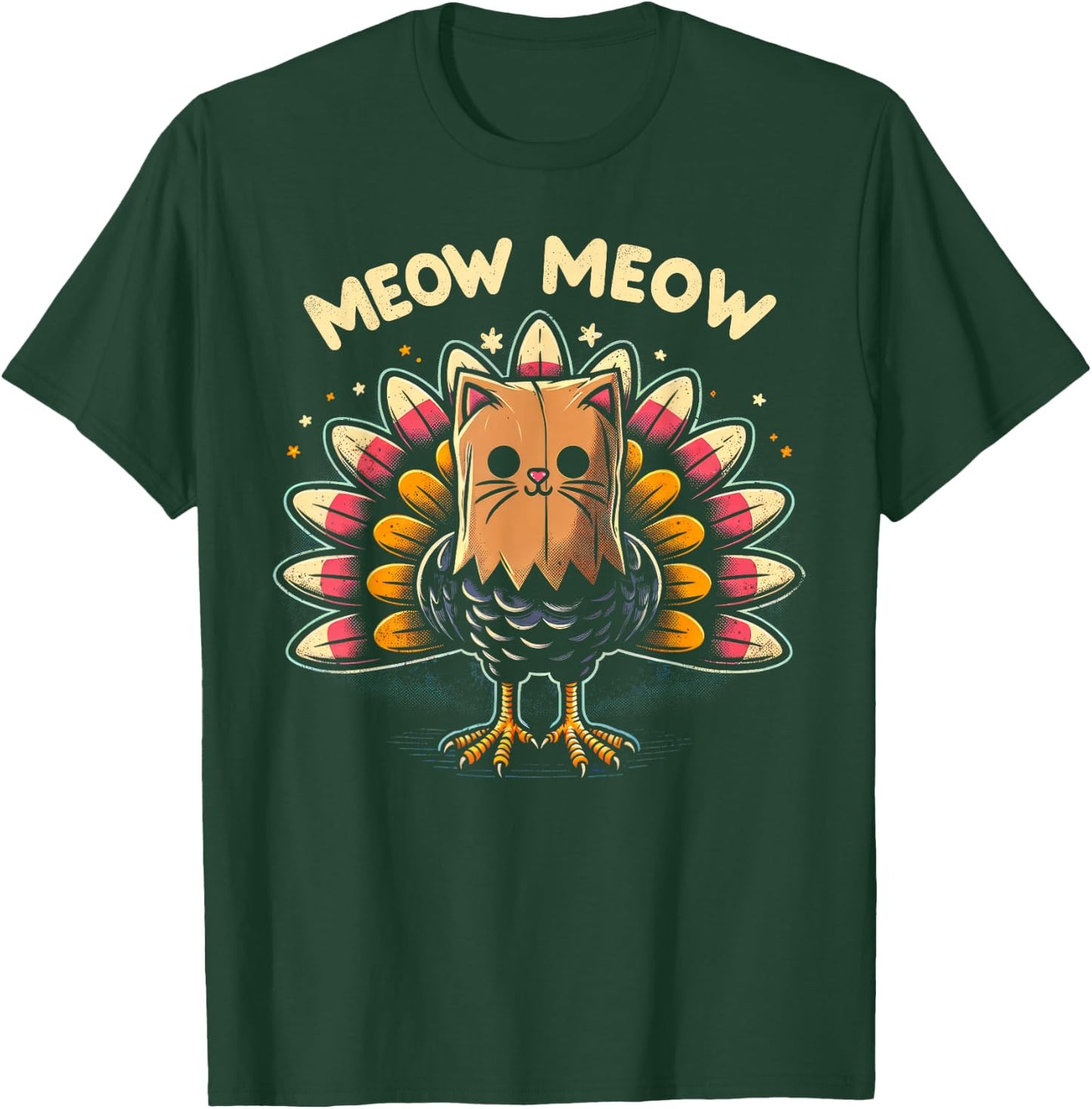 Funny Thanksgiving Shirt Women Kids Meow Cat Turkey T-Shirt - T-Shirt | Forest