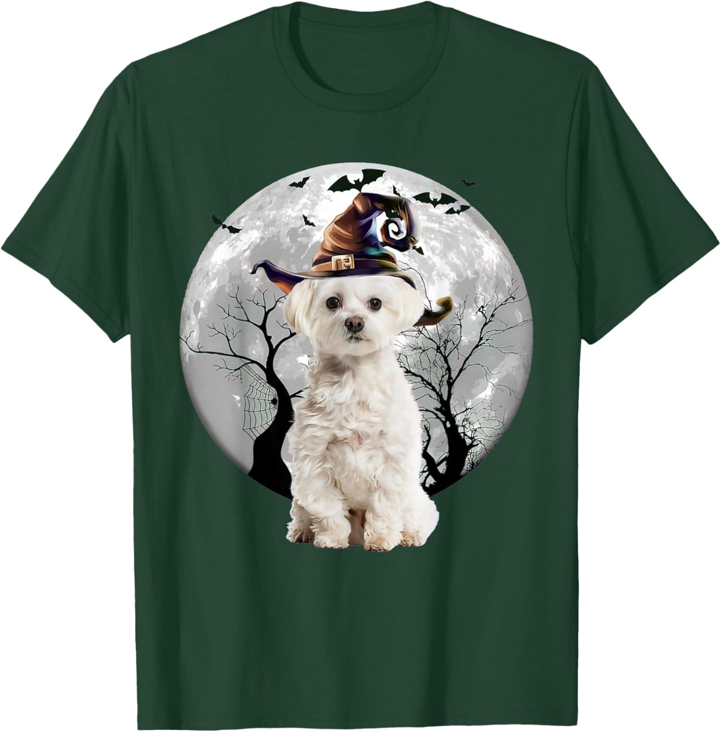 Maltese Dog And Moon Halloween Costume Dog Lover Funny T-Shirt - T-Shirt | Forest