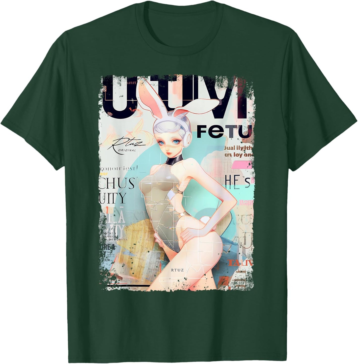 Magazin Cover Vintage Girl Bunny Collage Sexy Model Pin-up T-Shirt - T-Shirt | Forest