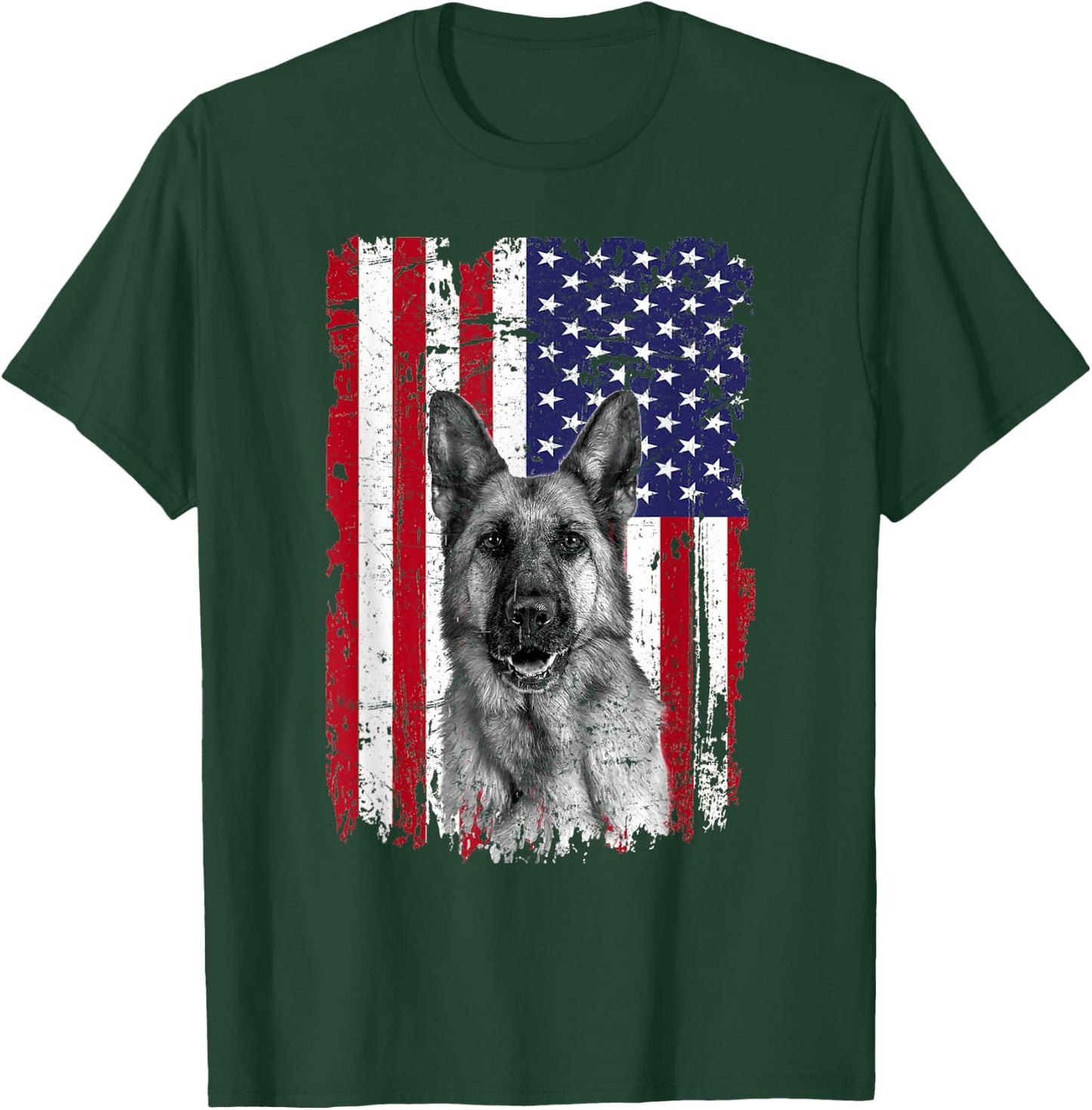 Patriotic German Shepherd American Flag 2023 4th of July T-Shirt - T-Shirt | Forest