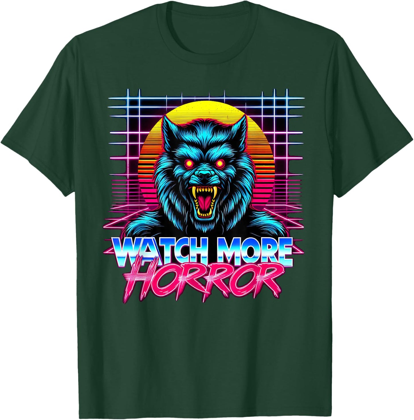 Watch More Horror Retro 80s Synthwave Style Werewolf Graphic T-Shirt - T-Shirt | Forest