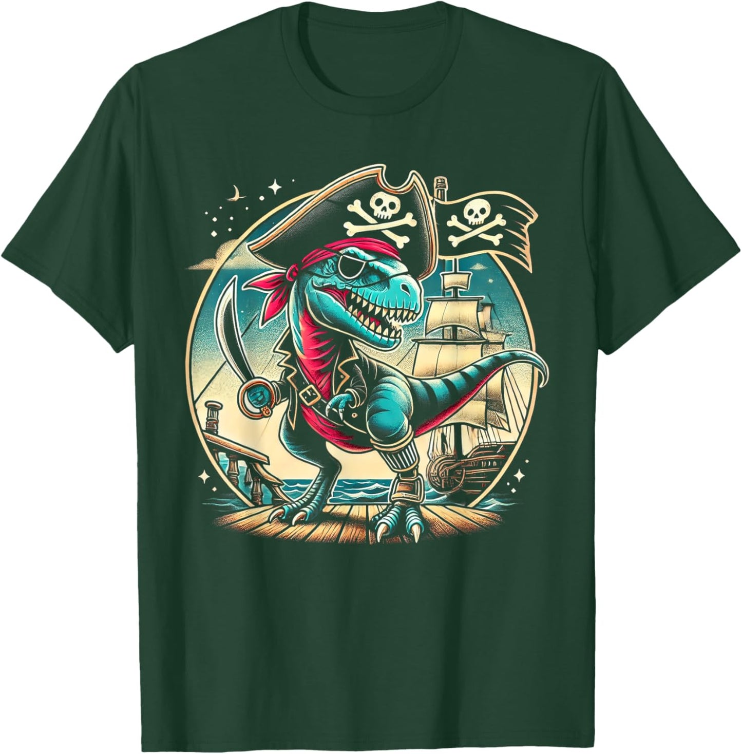 Pirate Dinosaur Tyrannosaurus Funny T-rex Halloween Costume T-Shirt - T-Shirt | Forest