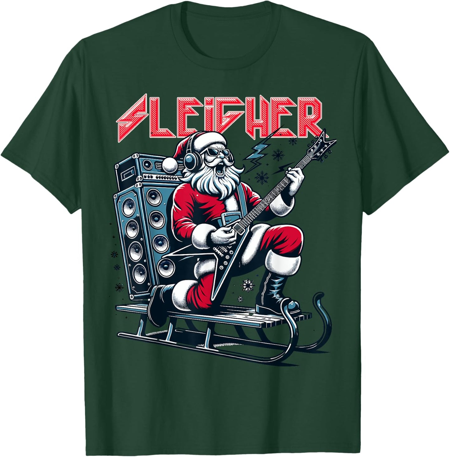 Sleigher Hail Santa Heavy Metal Christmas Rock Xmas Art T-Shirt - T-Shirt | Forest