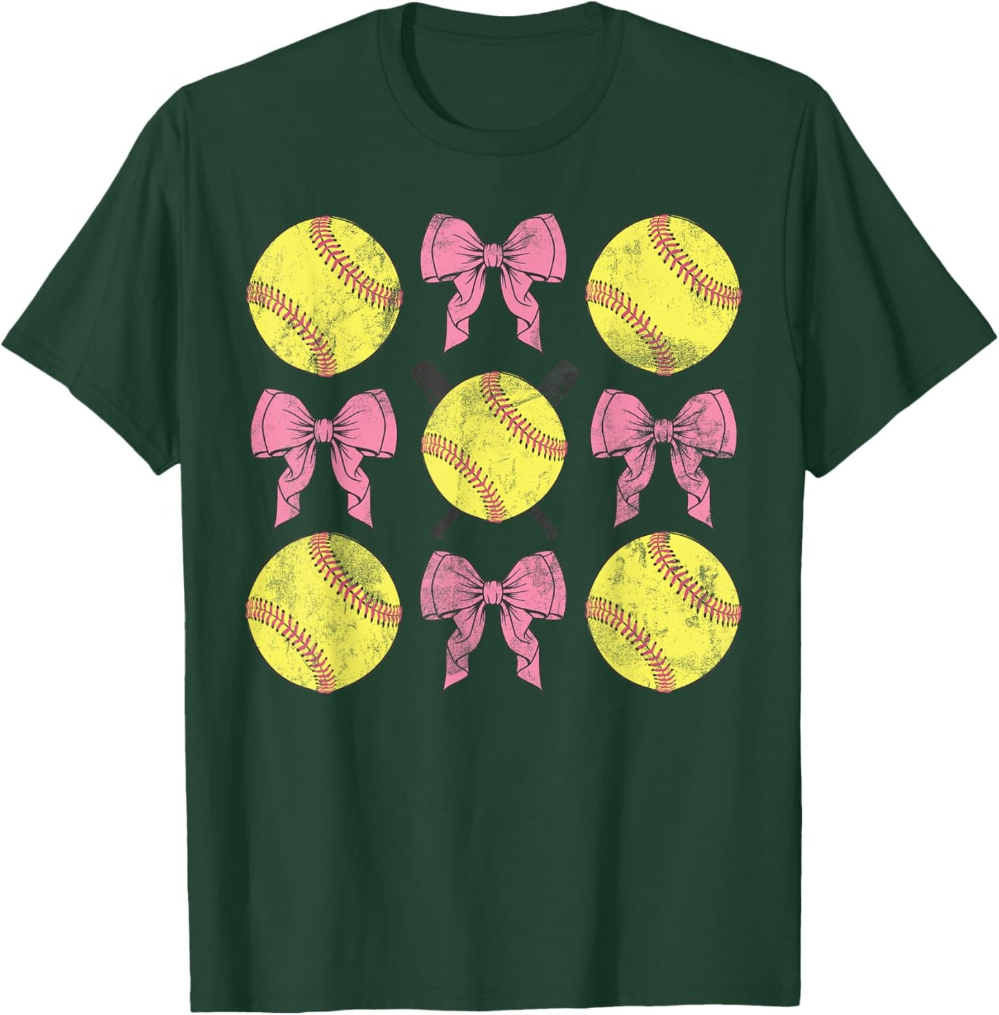 Softball Coquette Bows Game Day Softball Lover T-Shirt - T-Shirt | Forest