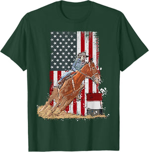 US Flag State Pride Barrel Racing Horse Rodeo Cowgirl T-Shirt - T-Shirt | Forest
