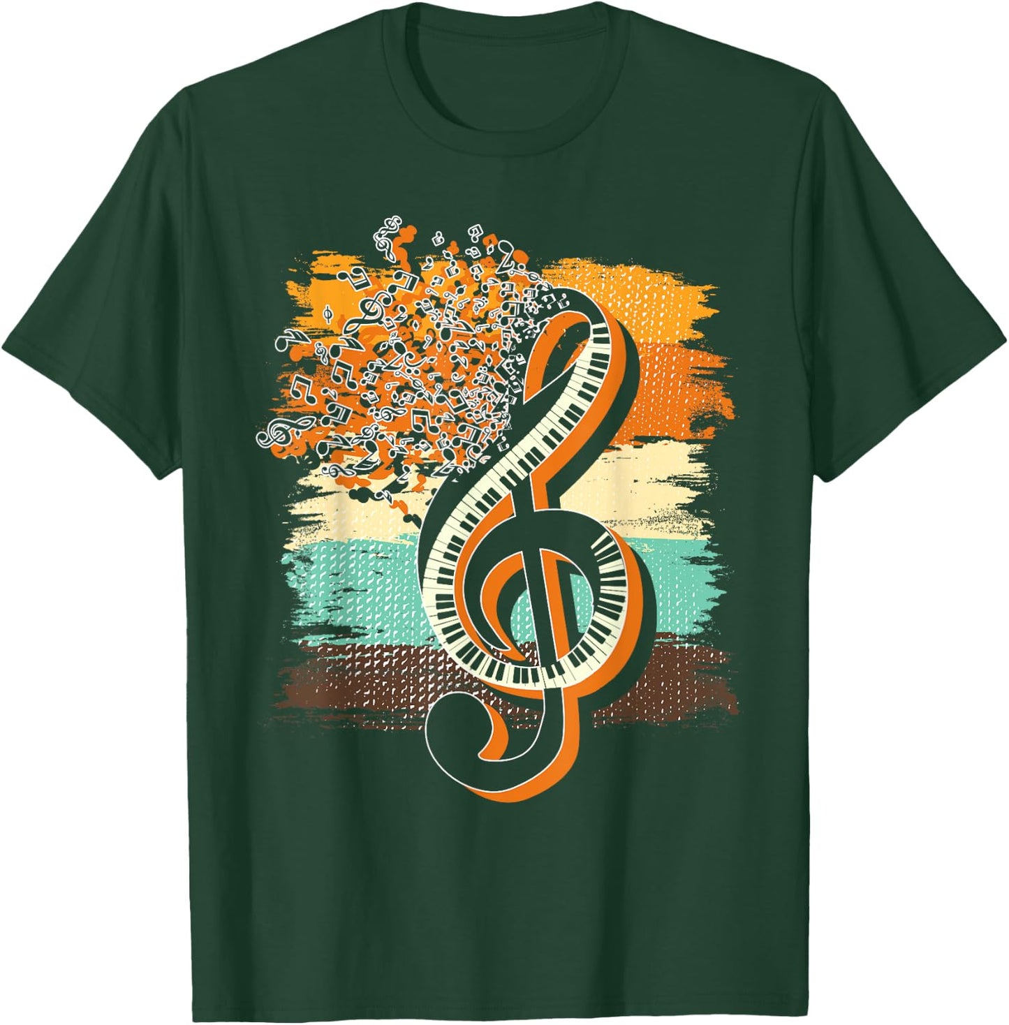 Retro Musician Music Notes Piano Keys Treble Clef Music T-Shirt - T-Shirt | Forest