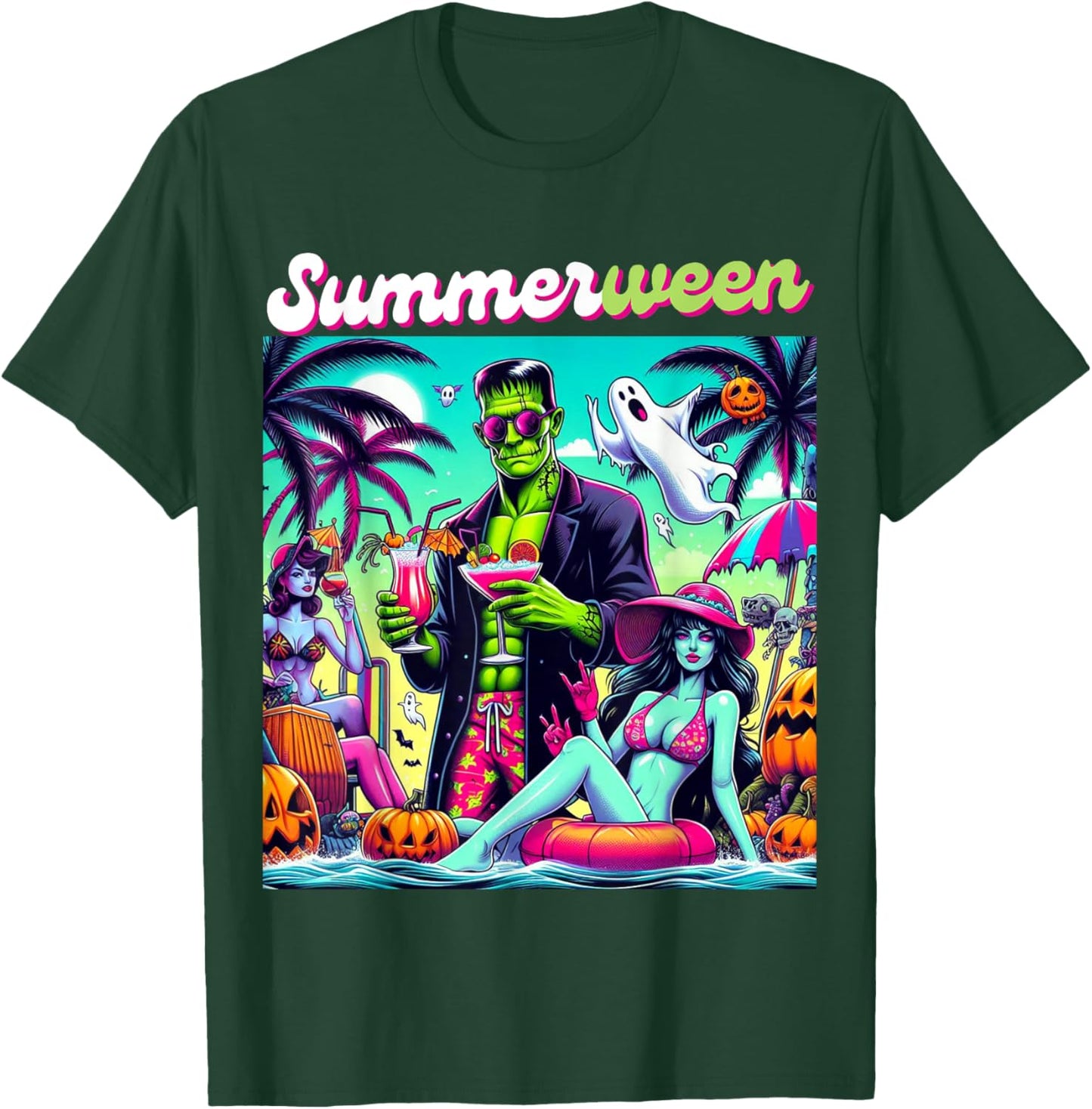 Happy Summerween Summer Halloween Holiday Beach Vibes Spooky T-Shirt - T-Shirt | Forest