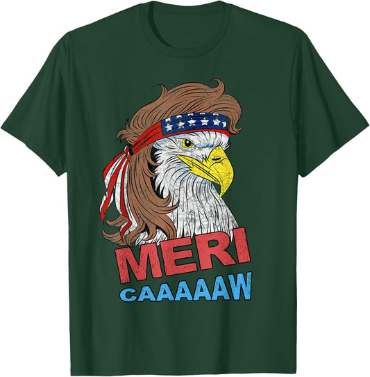 meri-caaaaaw - Eagle Mullet 4th Of July USA American Flag Women Kids Men T-Shirt - T-Shirt | Forest