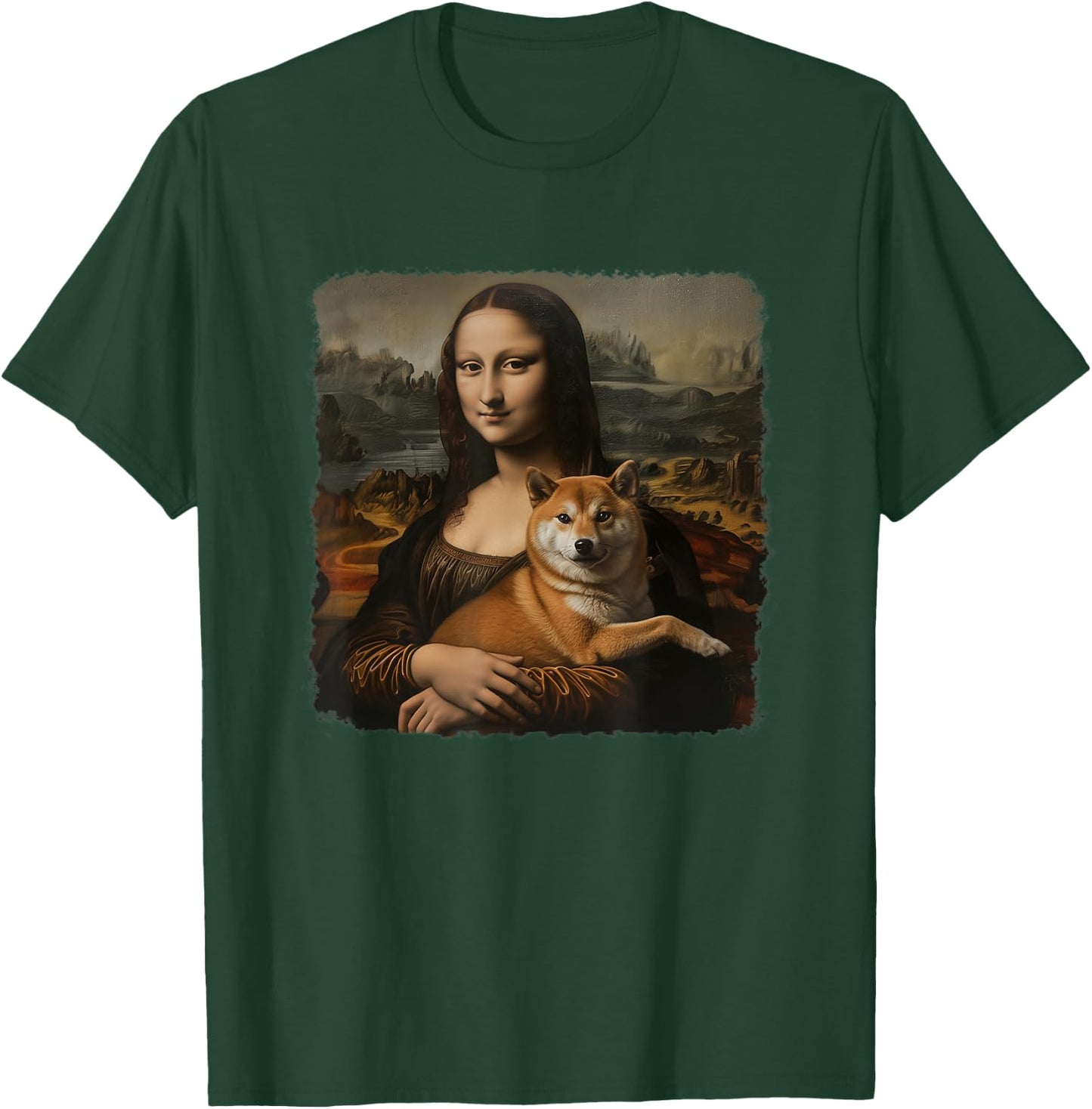 Mona Lisa With with Dog Funny Shiba Inu Art Painting T-Shirt - T-Shirt | Forest